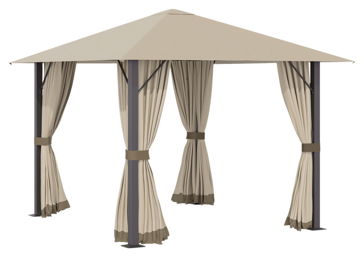 Outsunny Pavillon khaki Aluminium B/H/L: ca. 297x260x297 cm Pavillon - khaki (297,00/297,00/260,00cm) - Outsunny