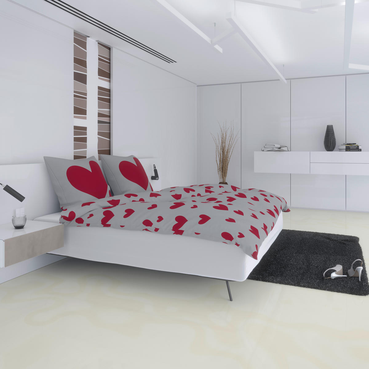 Baumwoll Bettwäsche Renforce weiß Baumwolle B/L: ca. 200x200 cm Bettwäsche_Renforce Herzen 200x200 - weiß/rot (200,00/200,00cm)