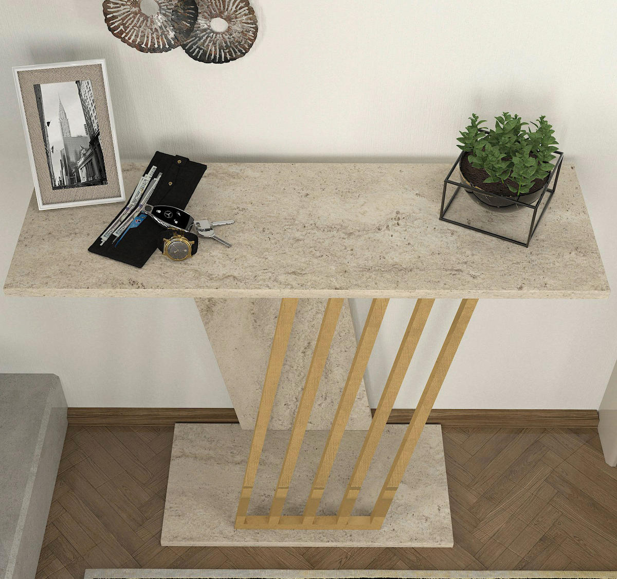 Konsolentisch Gravity beige granit Optik Spanplatte B/H/T: ca. 90x76,8x29,6 cm Gravity - beige/granit (90,00/76,80/29,60cm) - moebel17