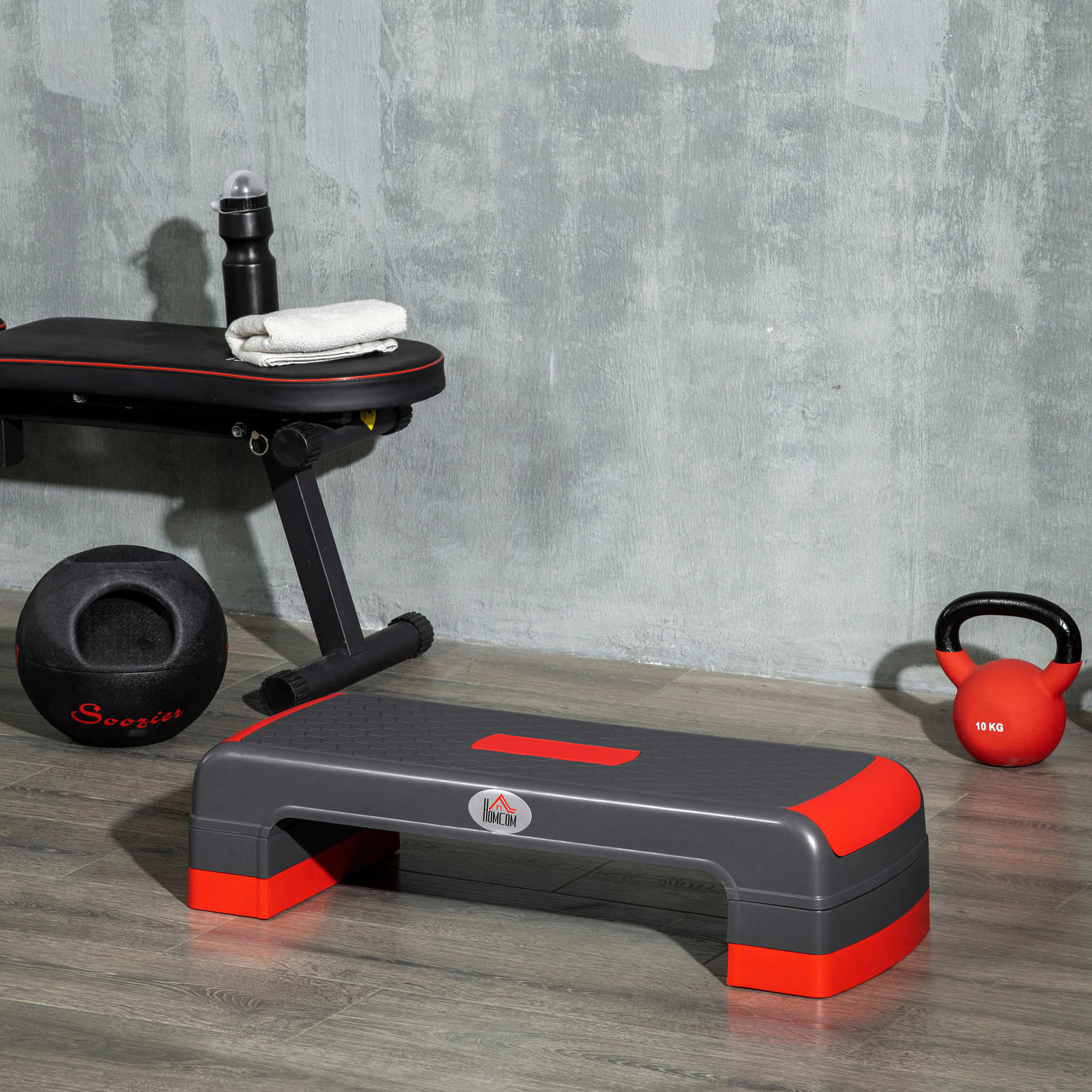 HOMCOM Fitness-Zubehör rot Polypropylen B/H/L: ca. 28x78x20 cm Steppbrett - rot (20,00/28,00/78,00cm) - HOMCOM