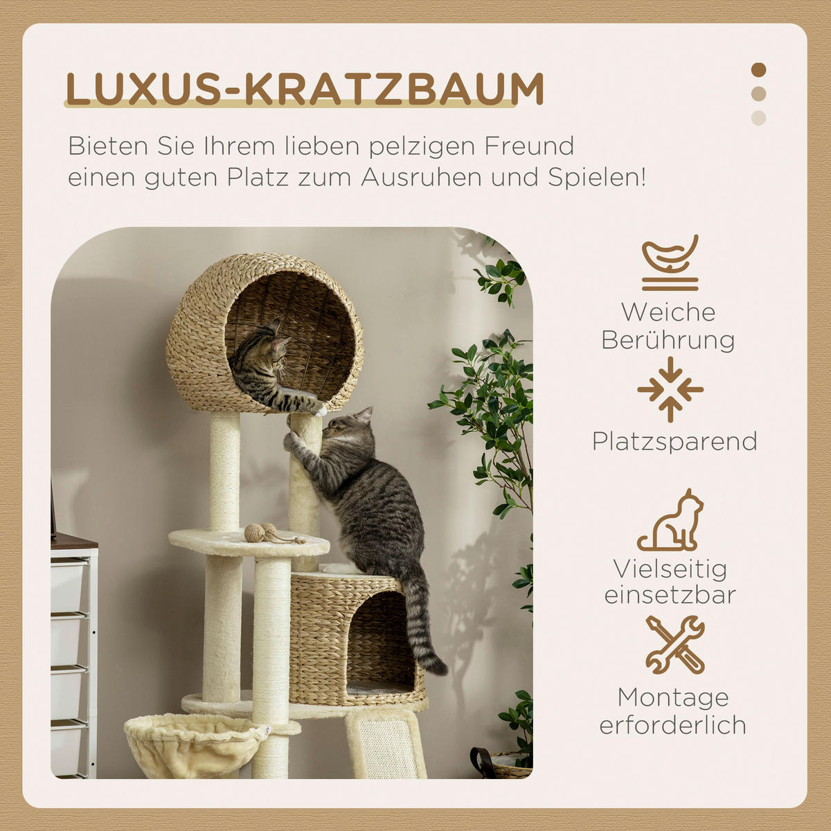 PawHut Kratzbaum beige Spanplatte B/H/L: ca. 60x60x150 cm Kratzbaum - beige (150,00/60,00/60,00cm) - PawHut