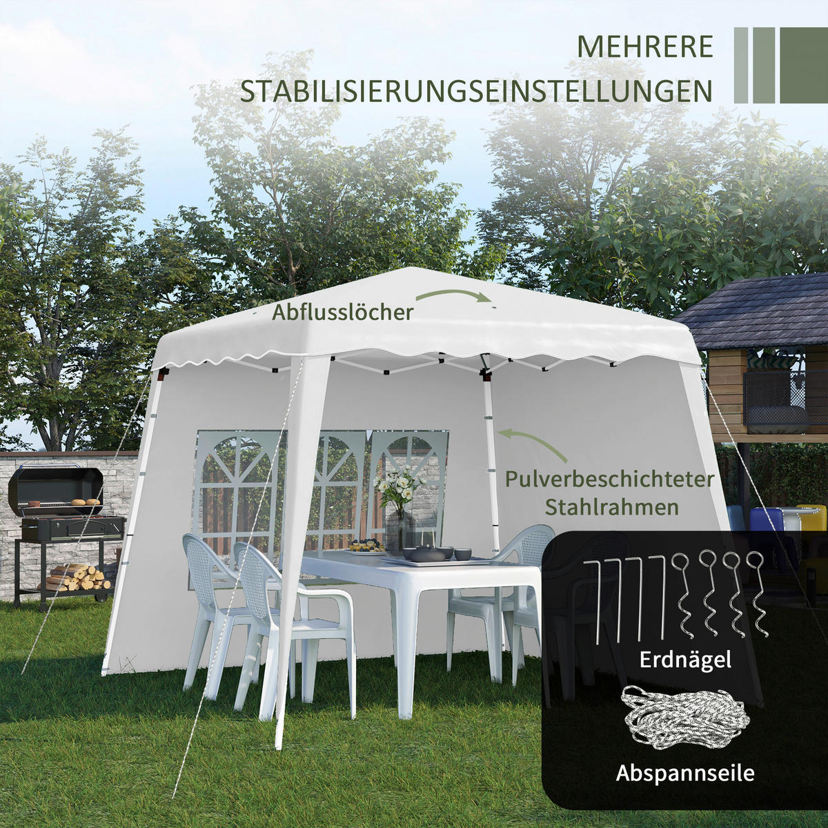 Outsunny Pavillon weiß Edelstahl B/H/L: ca. 240x240x250 cm Pavillon - weiß (250,00/240,00/240,00cm) - Outsunny