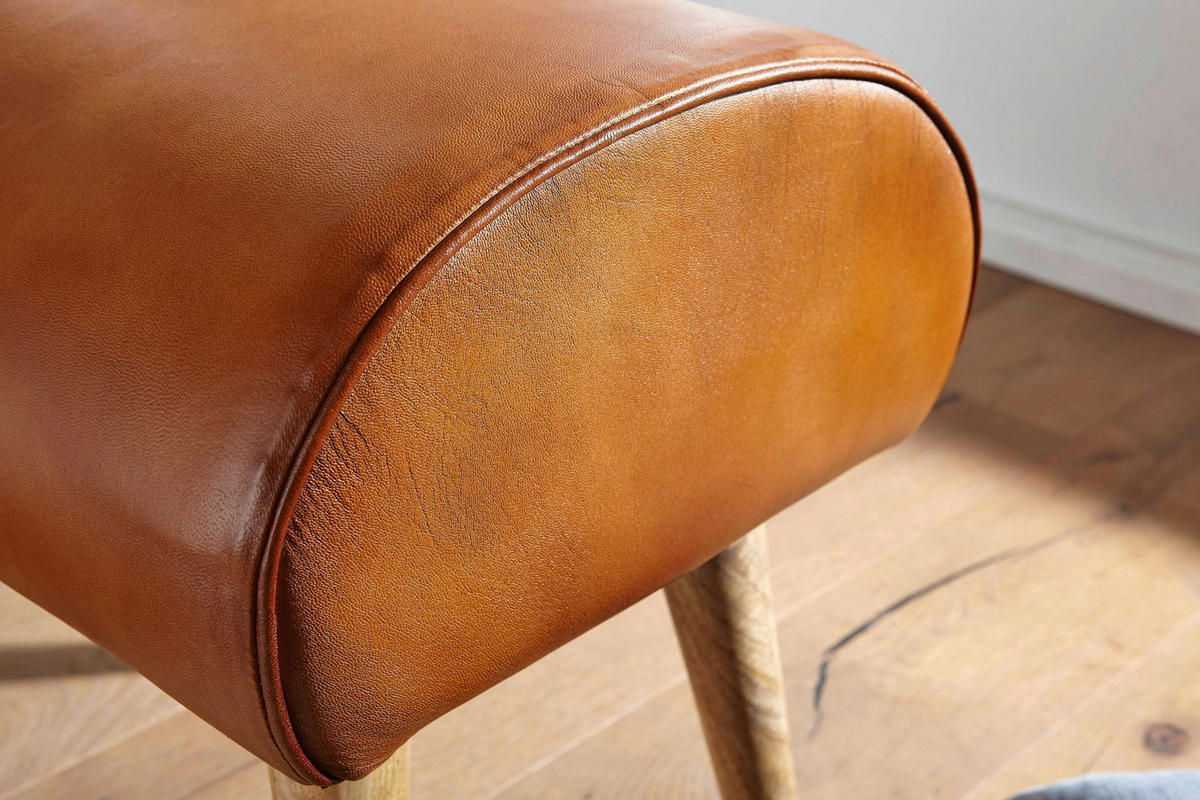 Wohnling Sitzhocker braun natur Leder Echtholz B/H/T: ca. 45x53x40 cm Sitzhocker - braun/natur (45,00/53,00/40,00cm) - Wohnling