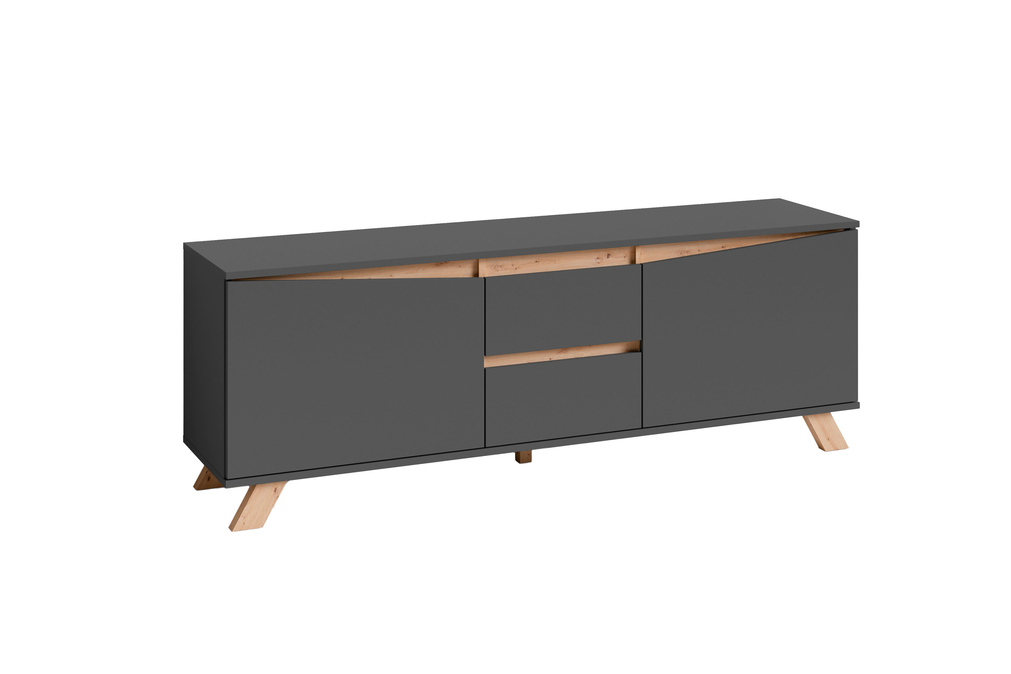 TV-Board VALENTIN anthrazit Eiche Artisan Nachbildung B/H/T: ca. 160x55x38 cm VALENTIN - Eiche/anthrazit (160,00/55,00/38,00cm) - byLIVING