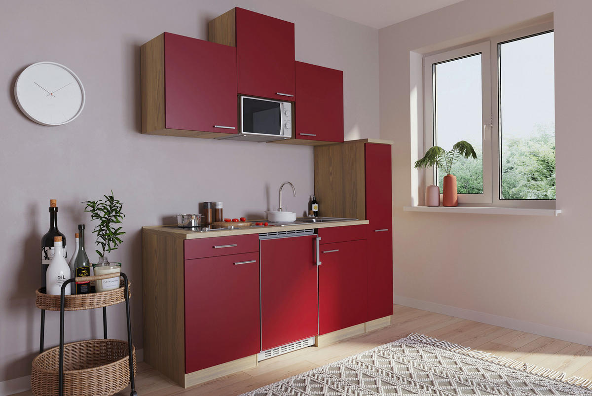 Respekta Küchenblock Economy rot B/H/T: ca. 180x200x60 cm Economy - Eiche/rot (180,00/200,00/60,00cm) - Respekta