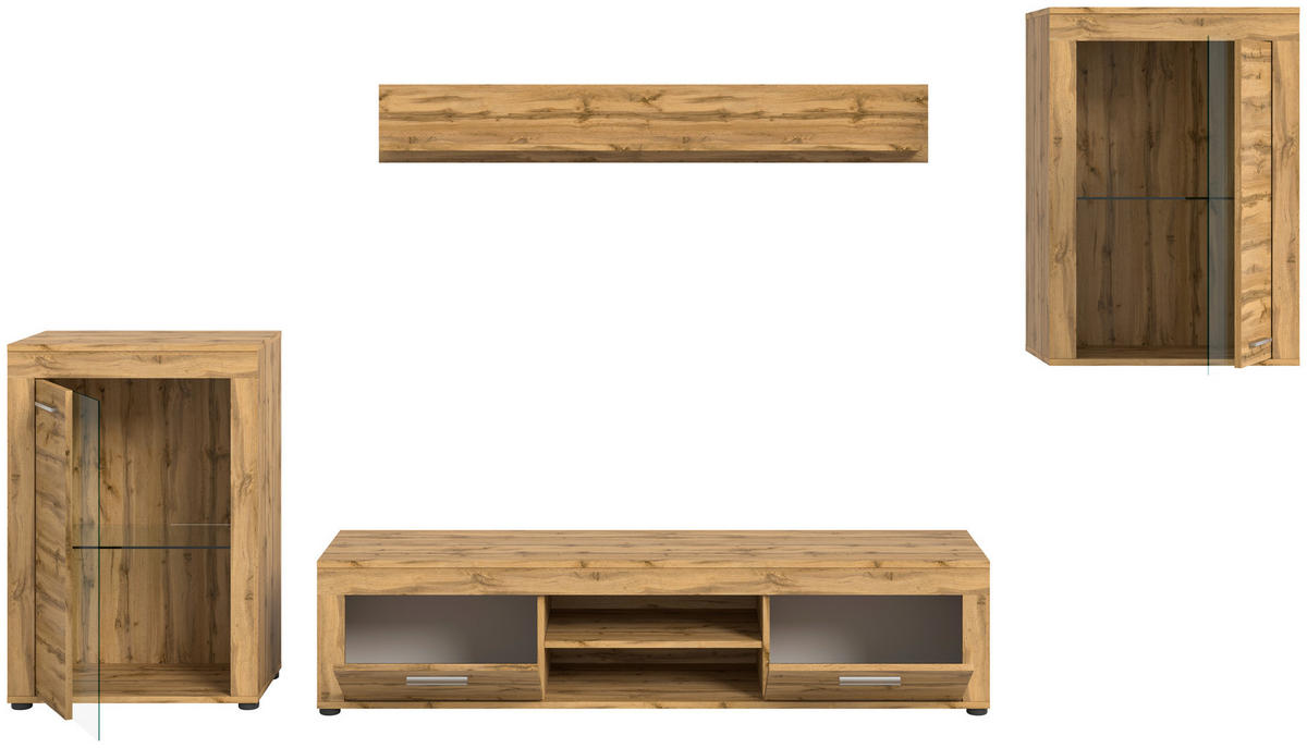 Wohnwand Jam Eiche Wotan Nachbildung B/H/T: ca. 310x169x35 cm Jam - Eiche (310,00/169,00/35,00cm) - xonox.home
