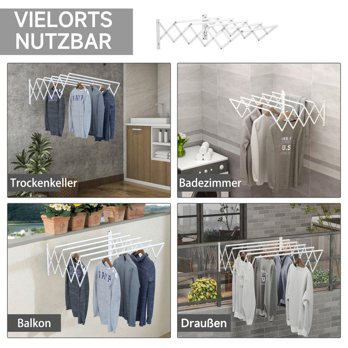HOMCOM Wäscheständer weiß Eisen B/H/L: ca. 60x63,5x20 cm Wäscheständer - weiß (20,00/60,00/63,50cm) - HOMCOM