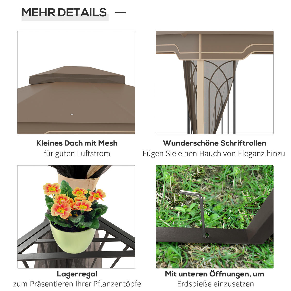 Outsunny Pavillon braun Metall B/H/L: ca. 300x270x365 cm Pavillon - braun/beige (365,00/300,00/270,00cm) - Outsunny