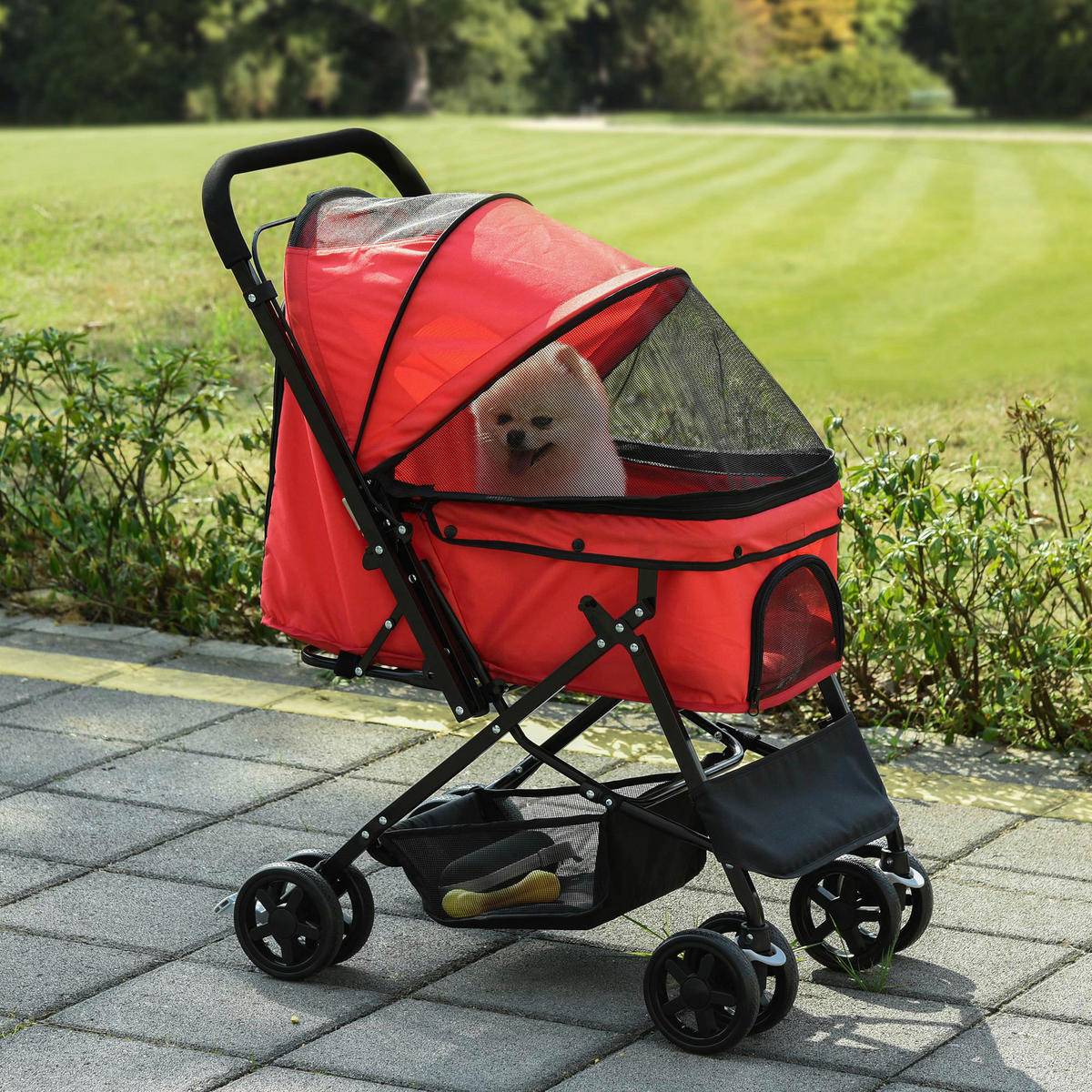 PawHut Hunde-Zubehör rot Polypropylen B/H/L: ca. 52x76,5x95 cm Hundebuggy - rot (95,00/52,00/76,50cm) - PawHut
