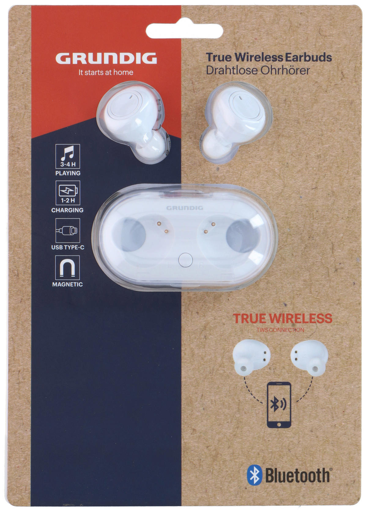 Grundig Bluetooth-Kopfhörer weiß schwarz B/H/L: ca. 3,5x7x2,8 cm Bluetooth-Kopfhörer_TWS_2ass - weiß/schwarz (2,80/3,50/7,00cm) - Grundig