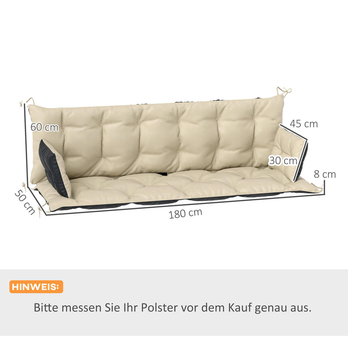 Outsunny Sitzkissen-Set beige Polyester B/H/L: ca. 110x8x180 cm Sitzkissen-Set - beige/schwarz (180,00/110,00/8,00cm) - Outsunny
