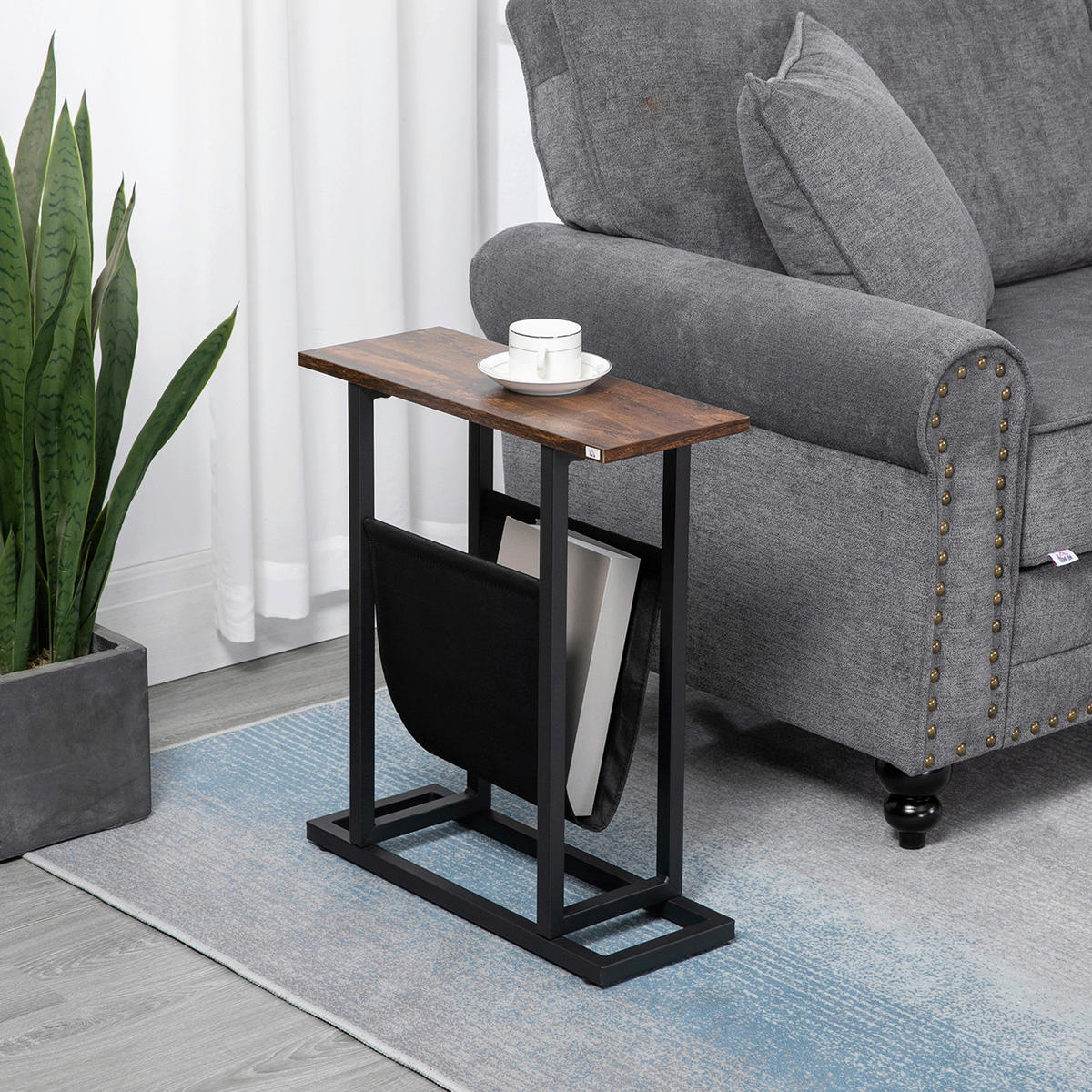 HOMCOM Beistelltisch schwarz Spanplatte B/H/L: ca. 19x49x55 cm Beistelltisch - dunkelbraun/schwarz (55,00/19,00/49,00cm) - HOMCOM