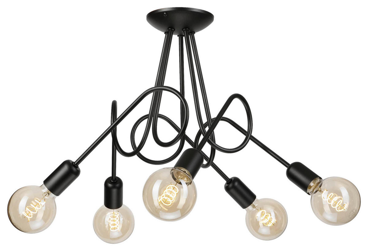 Lamkur Kronleuchter schwarz Stahl B/H/L: ca. 39x54x54 cm E27 5 Brennstellen Lizzy - schwarz (54,00/39,00/54,00cm) - Lamkur