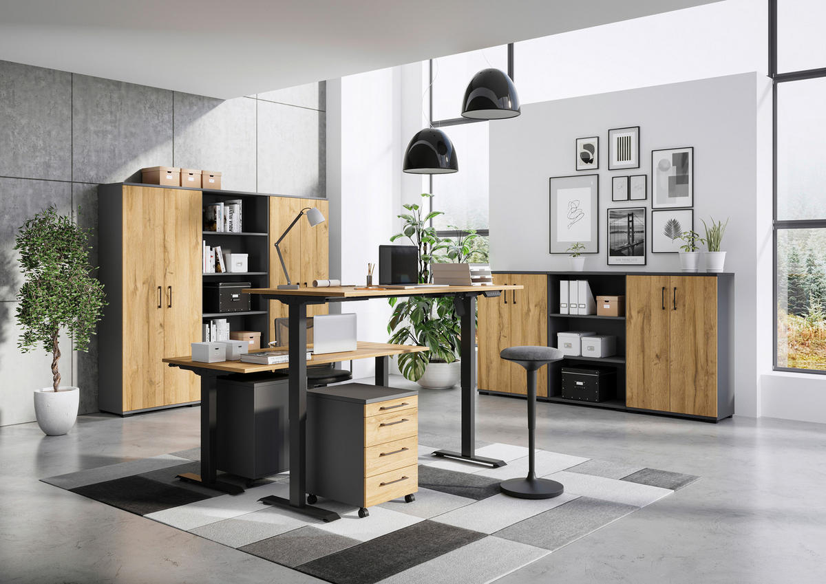 Rollcontainer 4251-564 Eiche Grand-Son Nachbildung Graphit B/H/T: ca. 42x61x49 cm 4251-564 - Eiche/Graphit (42,00/61,00/49,00cm) - Germania