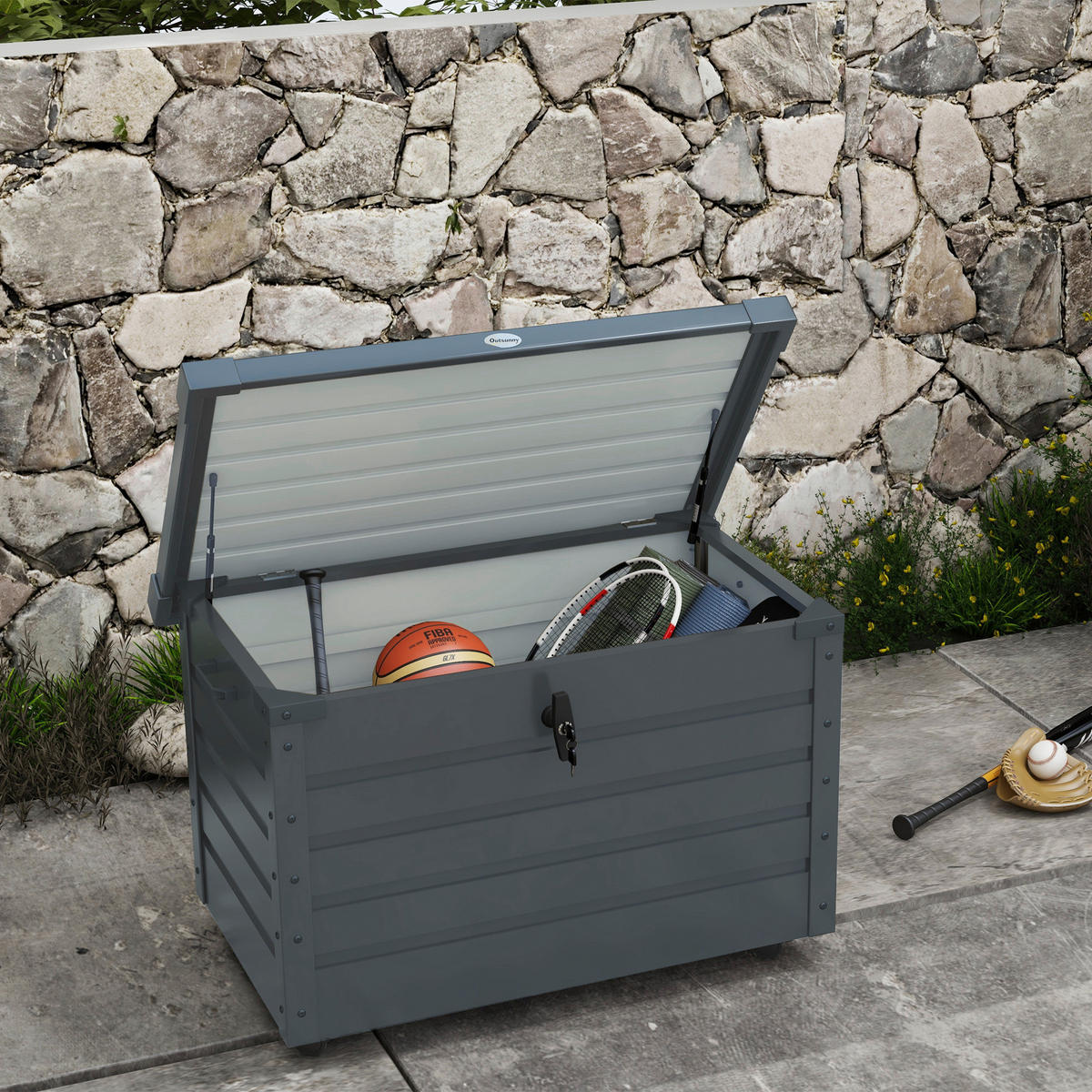 Outsunny Auflagenbox dunkelgrau Stahl B/H/L: ca. 62x65x100 cm Auflagenbox - dunkelgrau (100,00/62,00/65,00cm) - Outsunny