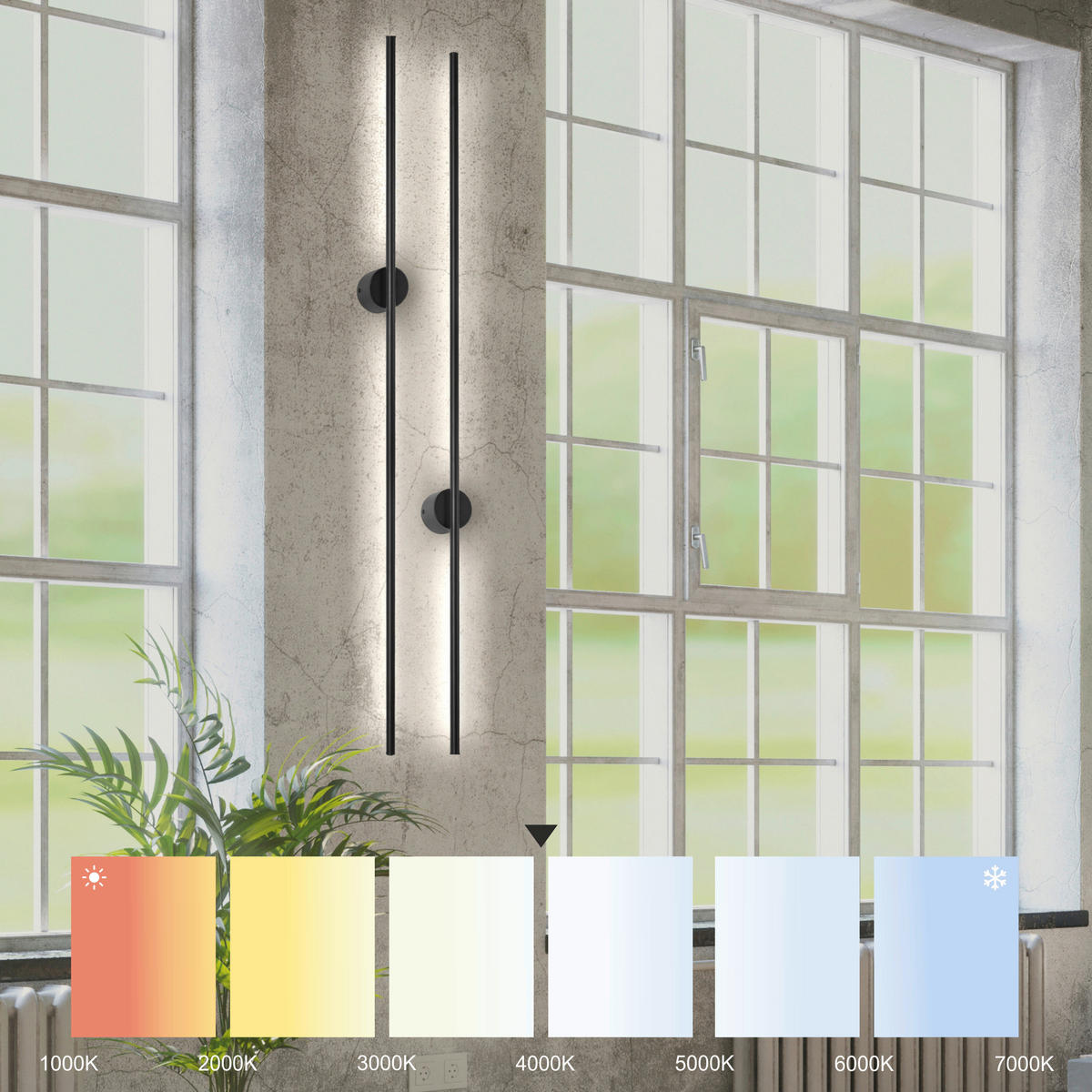 Lamkur LED-Wandleuchte LANA 47454 schwarz Metall H/L: ca. 120x7 cm 1 Brennstellen Lana - schwarz (7,00cm) - Lamkur