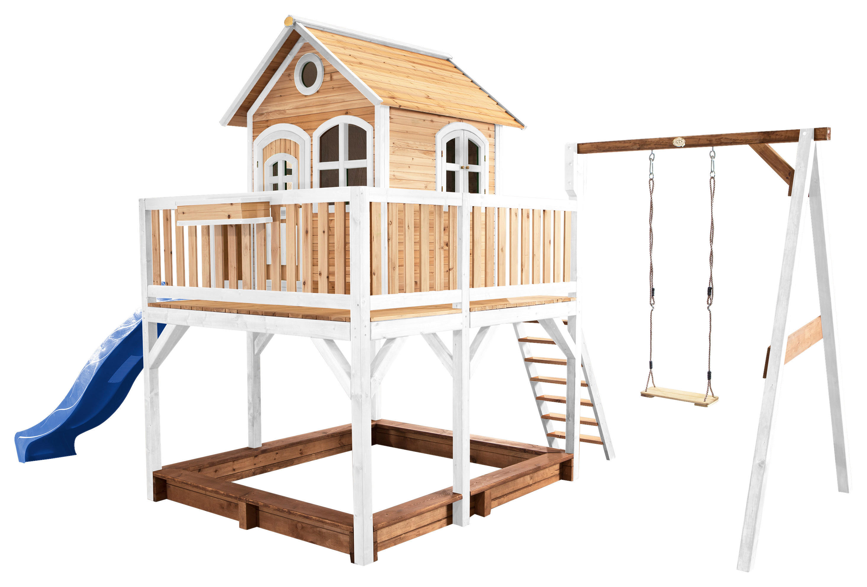 AXI Spielhaus Liam braun B/H/L: ca. 541x291x277 cm Liam - braun/blau (277,00/541,00/291,00cm) - AXI