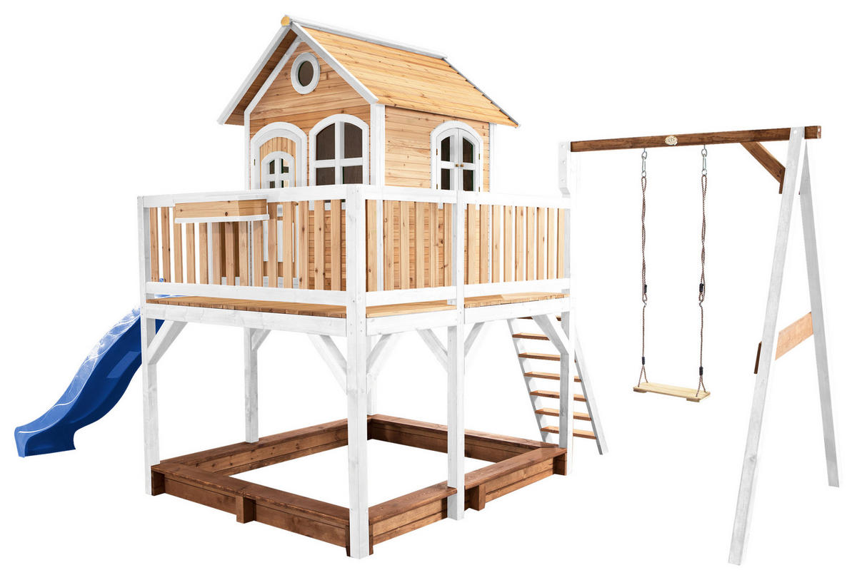AXI Spielhaus Liam braun B/H/L: ca. 541x291x277 cm Liam - braun/blau (277,00/541,00/291,00cm) - AXI