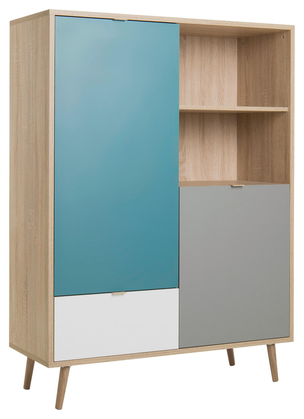Highboard Cuba Eiche Sonoma Nachbildung weiß grau petrol B/H/T: ca. 103x139x40 cm Cuba - Eiche/weiß (103,00/139,00/40,00cm)