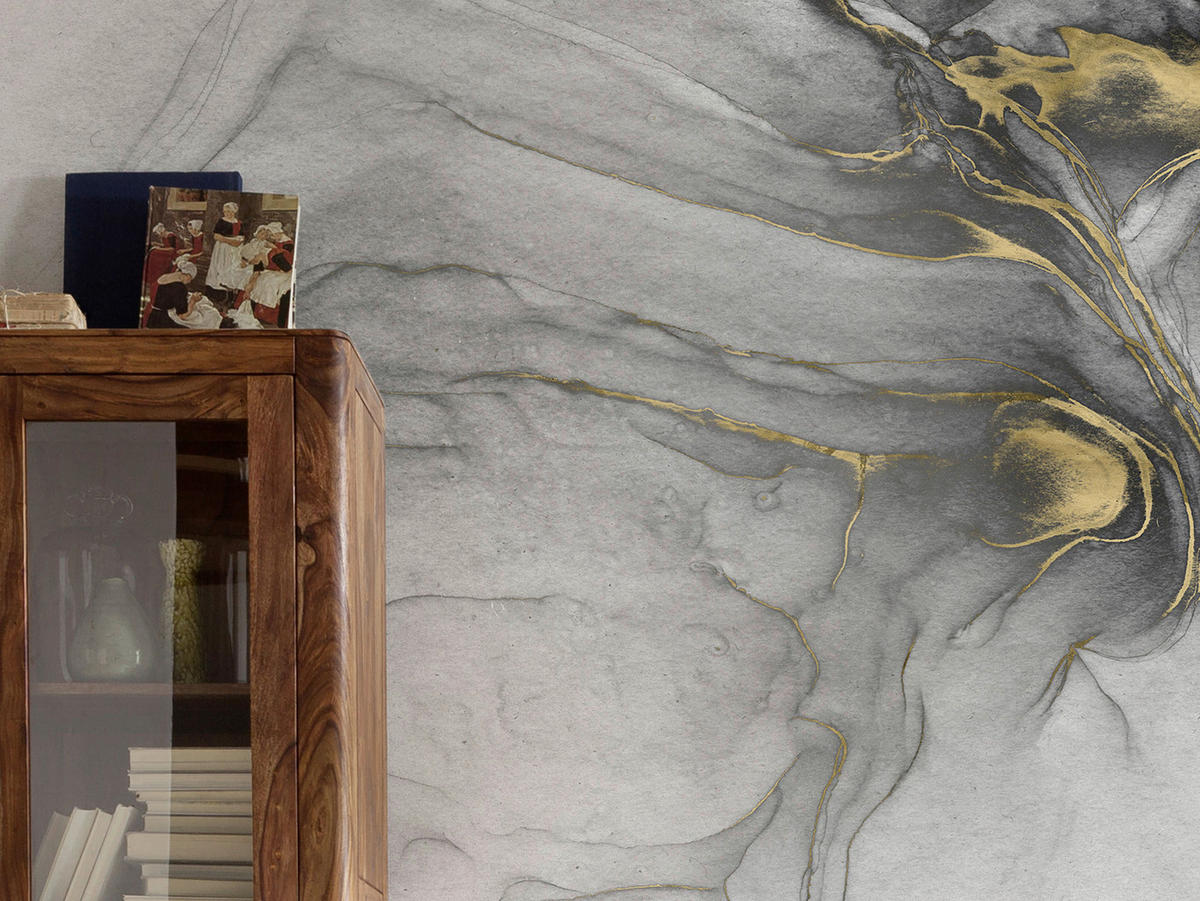 Komar Fototapete Ink Gold Flow B/L: ca. 300x280 cm Ink Gold Flow - (300,00/280,00cm) - Komar