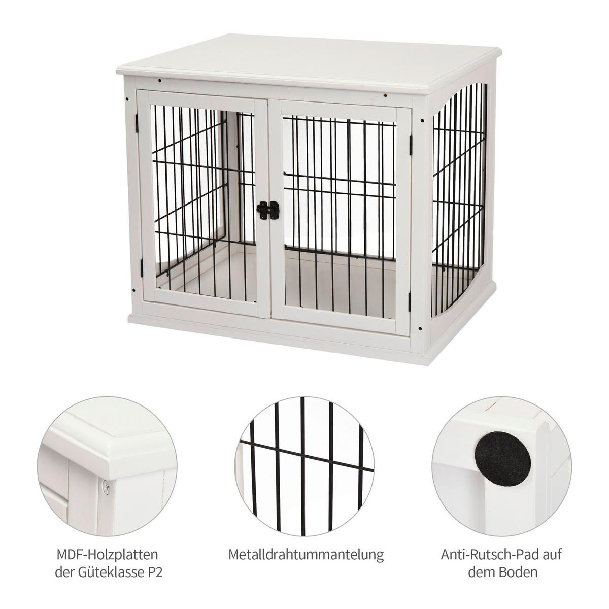 PawHut Hundekäfig weiß Eisen B/H/L: ca. 81x66x58,5 cm Hundekäfig - weiß (58,50/81,00/66,00cm) - PawHut