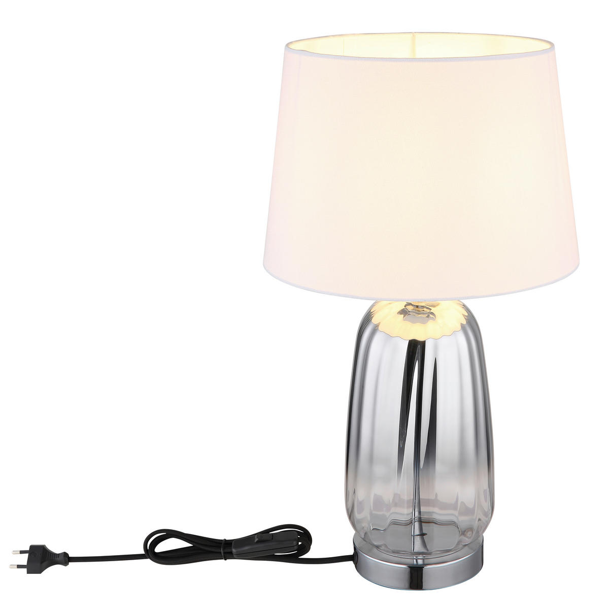 GLOBO Tischleuchte Classy 24142W silber weiß Glas Textil H: ca. 52 cm E27 1 Brennstellen Classy - weiß/silber (52,00cm) - GLOBO