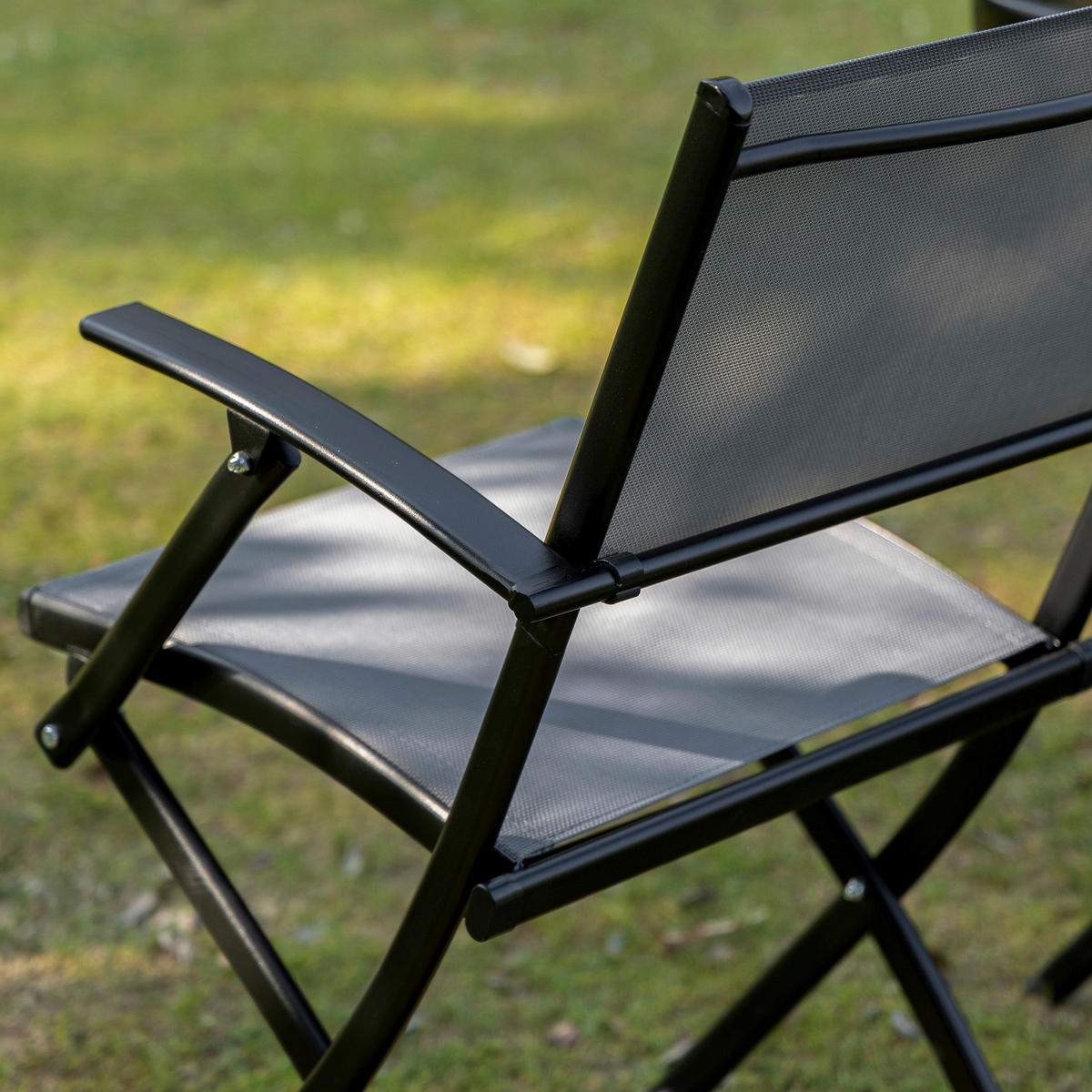 Outsunny Sitzgruppe schwarz Metall B/H/L: ca. 60x70x60 cm Sitzgruppe - schwarz/grau (60,00/60,00/70,00cm) - Outsunny