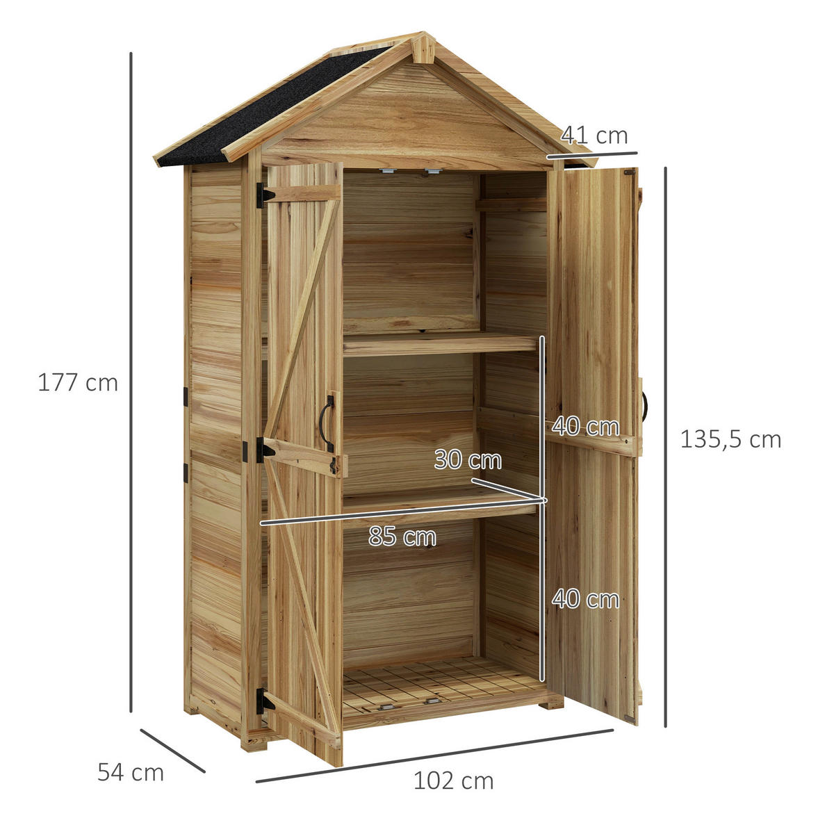 Outsunny Gartenschrank natur Holz B/H/L: ca. 54x177x102 cm Gartenschrank - natur (102,00/54,00/177,00cm) - Outsunny