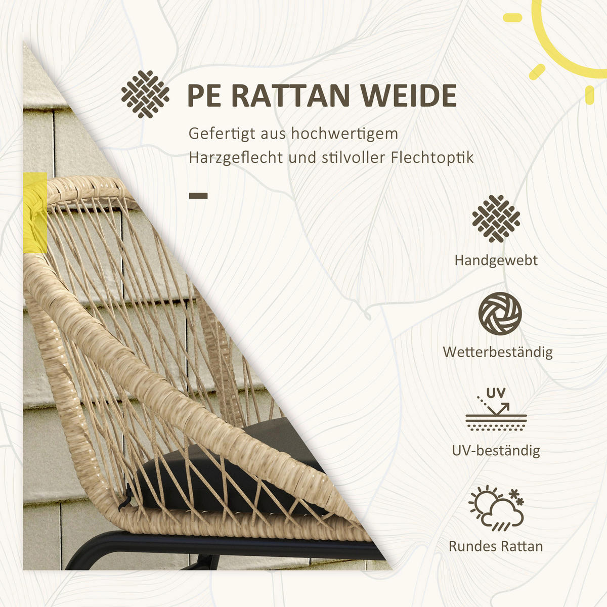 Outsunny Sitzgruppe gelb Polyester B/H/L: ca. 63x70x73 cm Gartenmöbel_Set - gelb (73,00/63,00/70,00cm) - Outsunny