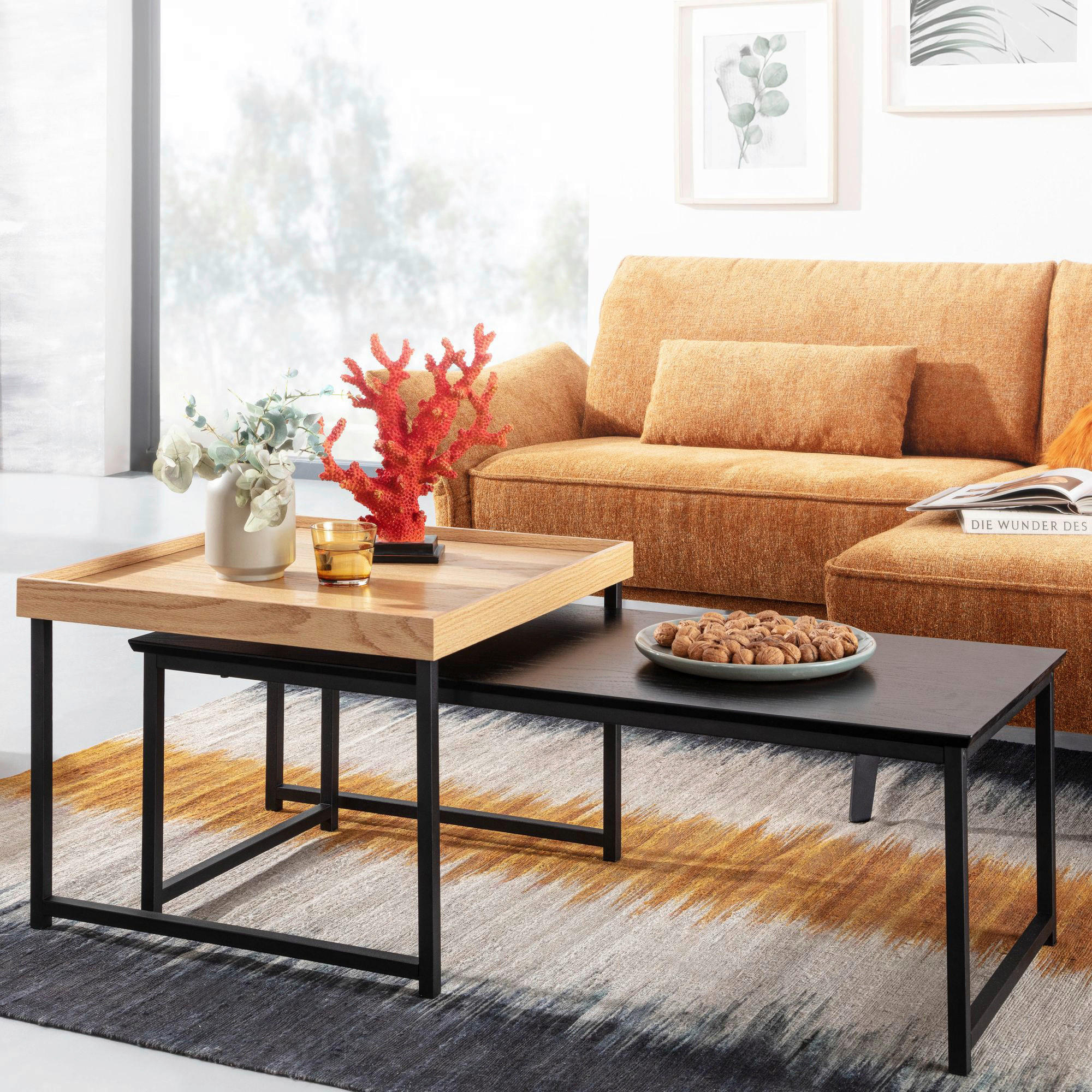 Couchtisch 2er-Set. schwarz B/H/T: ca. 60x45x110 cm 2er-Set. - schwarz (60,00/45,00/110,00cm) - Wohnling