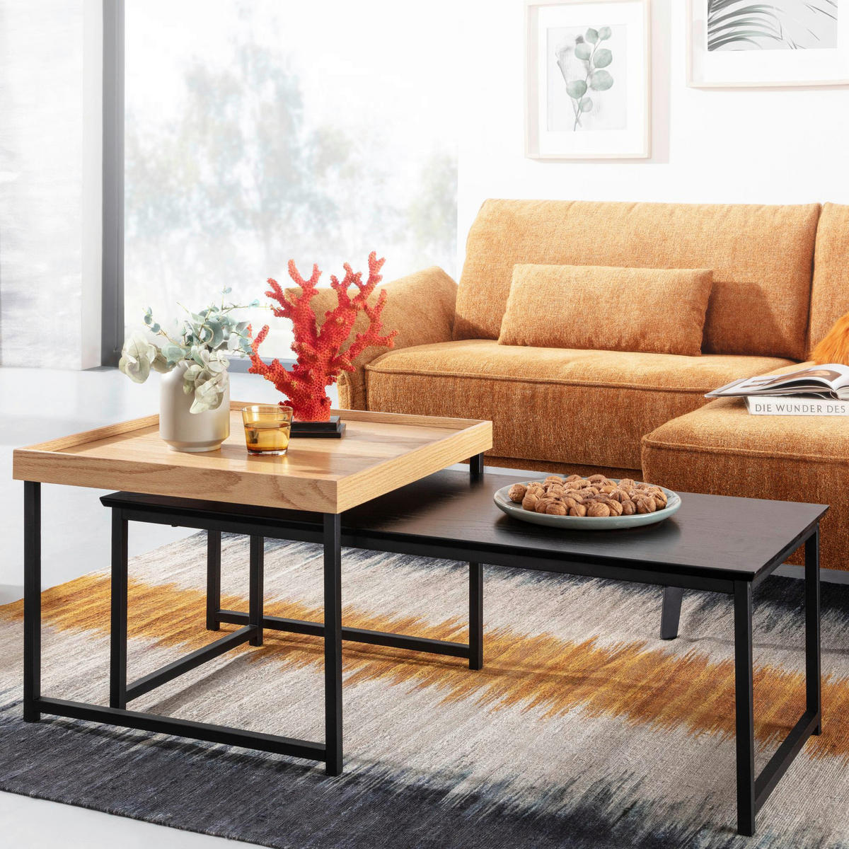 Couchtisch 2er-Set. schwarz B/H/T: ca. 60x45x110 cm 2er-Set. - schwarz (60,00/45,00/110,00cm) - Wohnling