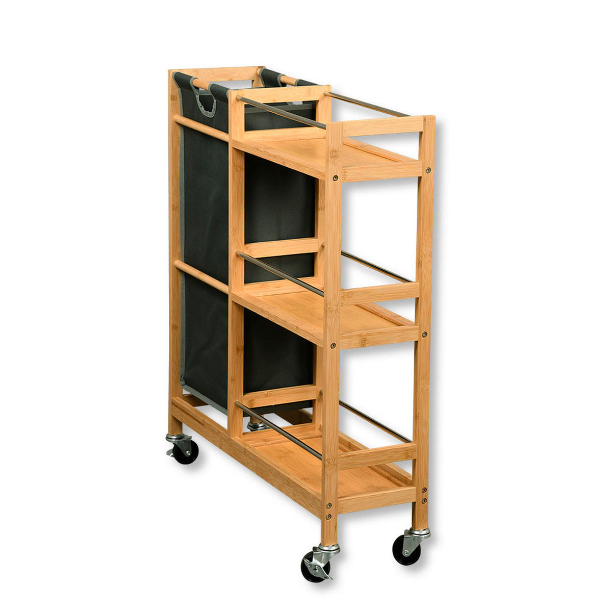 Kesper Nischenwagen grau Bambus B/H/L: ca. 24,5x9,5x79 cm Nischenwagen mit Flaschensammler - natur/grau (79,00/24,50/9,50cm) - Kesper
