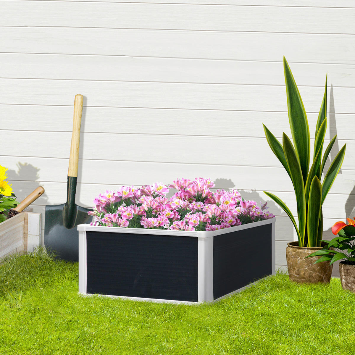 Outsunny Hochbeet grau B/H/L: ca. 60x30x60 cm Hochbeet - grau (60,00/60,00/30,00cm) - Outsunny