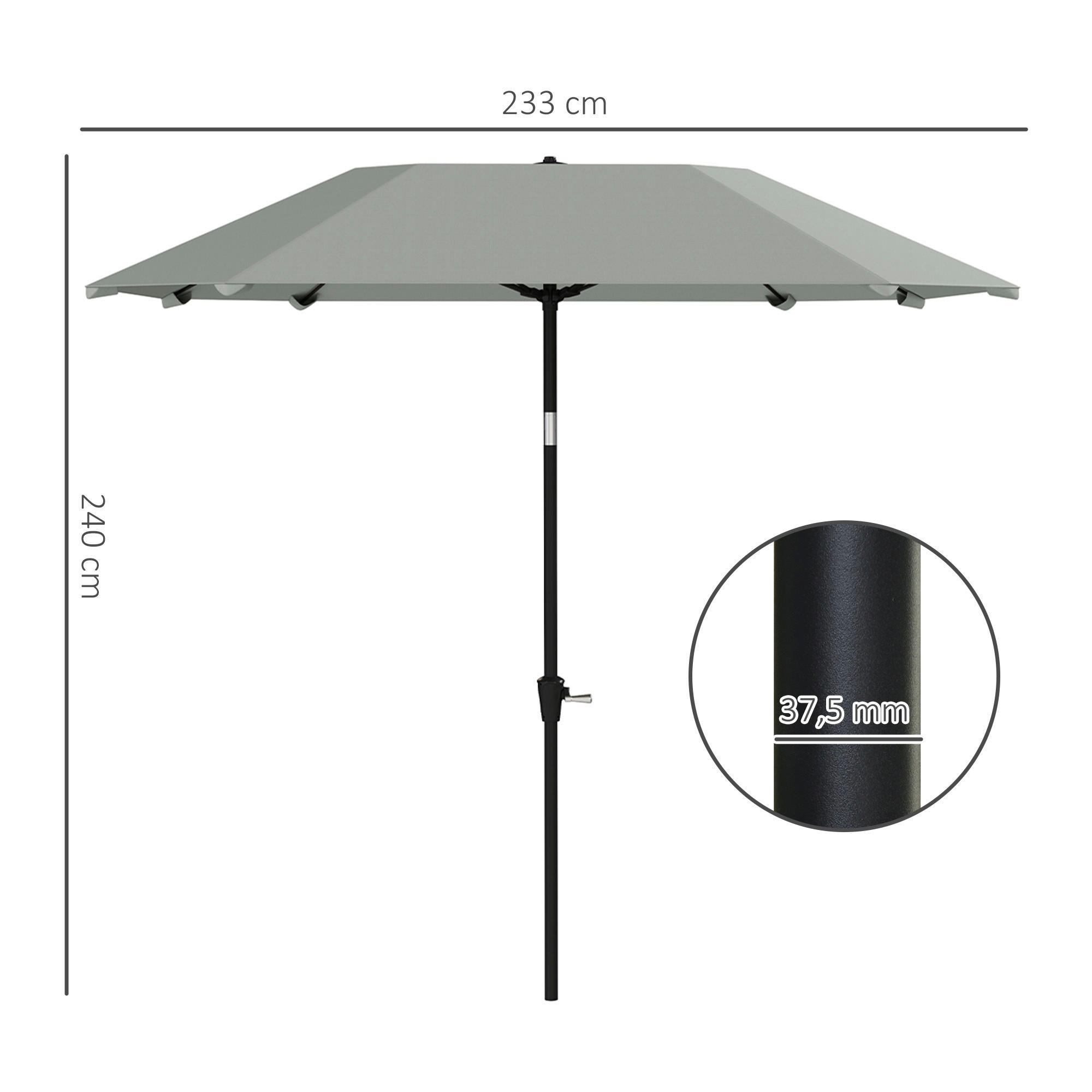 Outsunny Sonnenschirm dunkelgrau Aluminium B/H/L: ca. 233x240x233 cm Sonnenschirm - dunkelgrau (233,00/233,00/240,00cm) - Outsunny