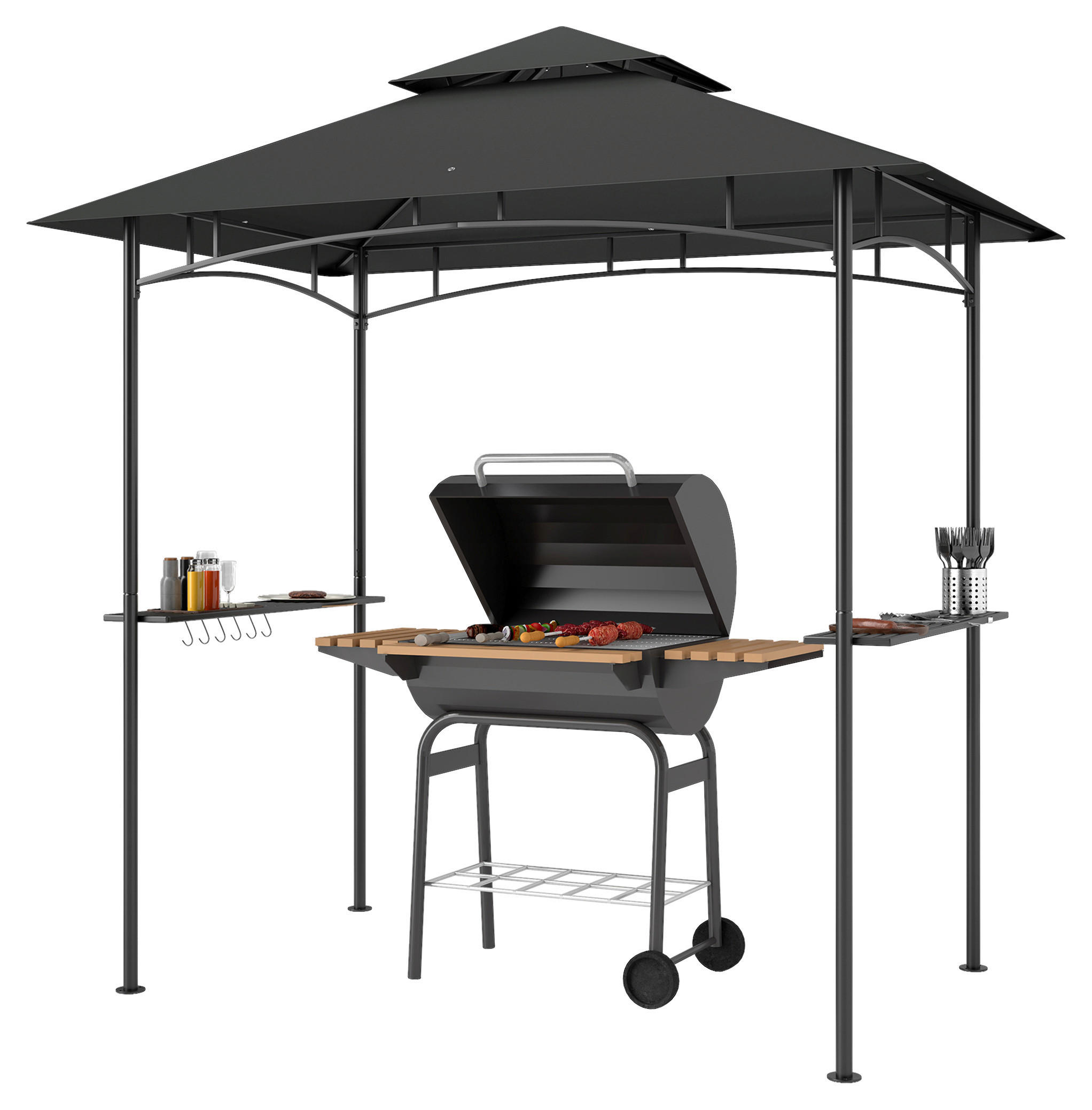Outsunny Grillpavillon dunkelgrau Polyester B/H/L: ca. 150x258x240 cm Grillpavillon - dunkelgrau (240,00/150,00/258,00cm) - Outsunny