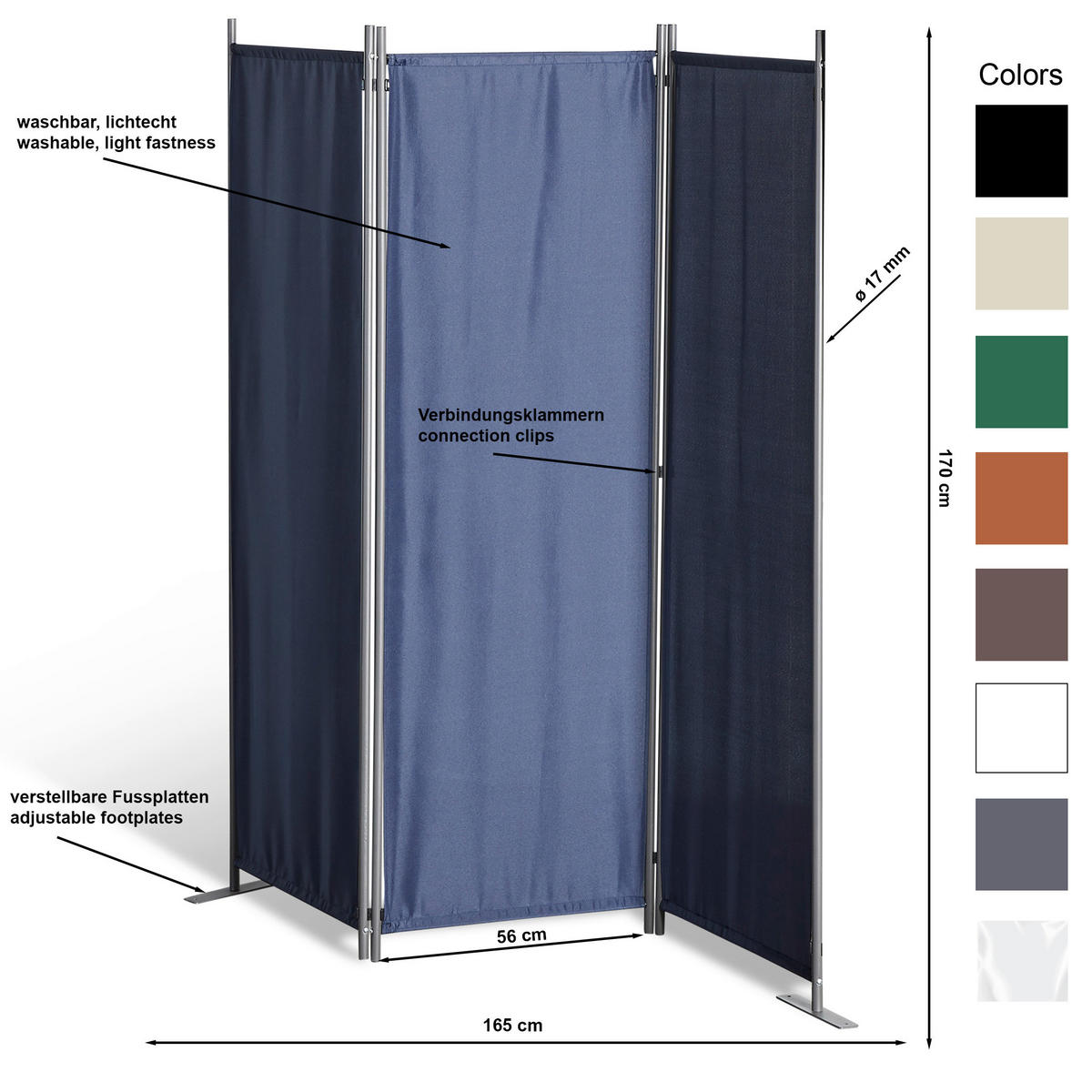 Grasekamp Paravent 3-teilig 2er Set grau Polyester B/H: ca. 165x170 cm 3-teilig 2er Set - grau (165,00/170,00cm) - Grasekamp