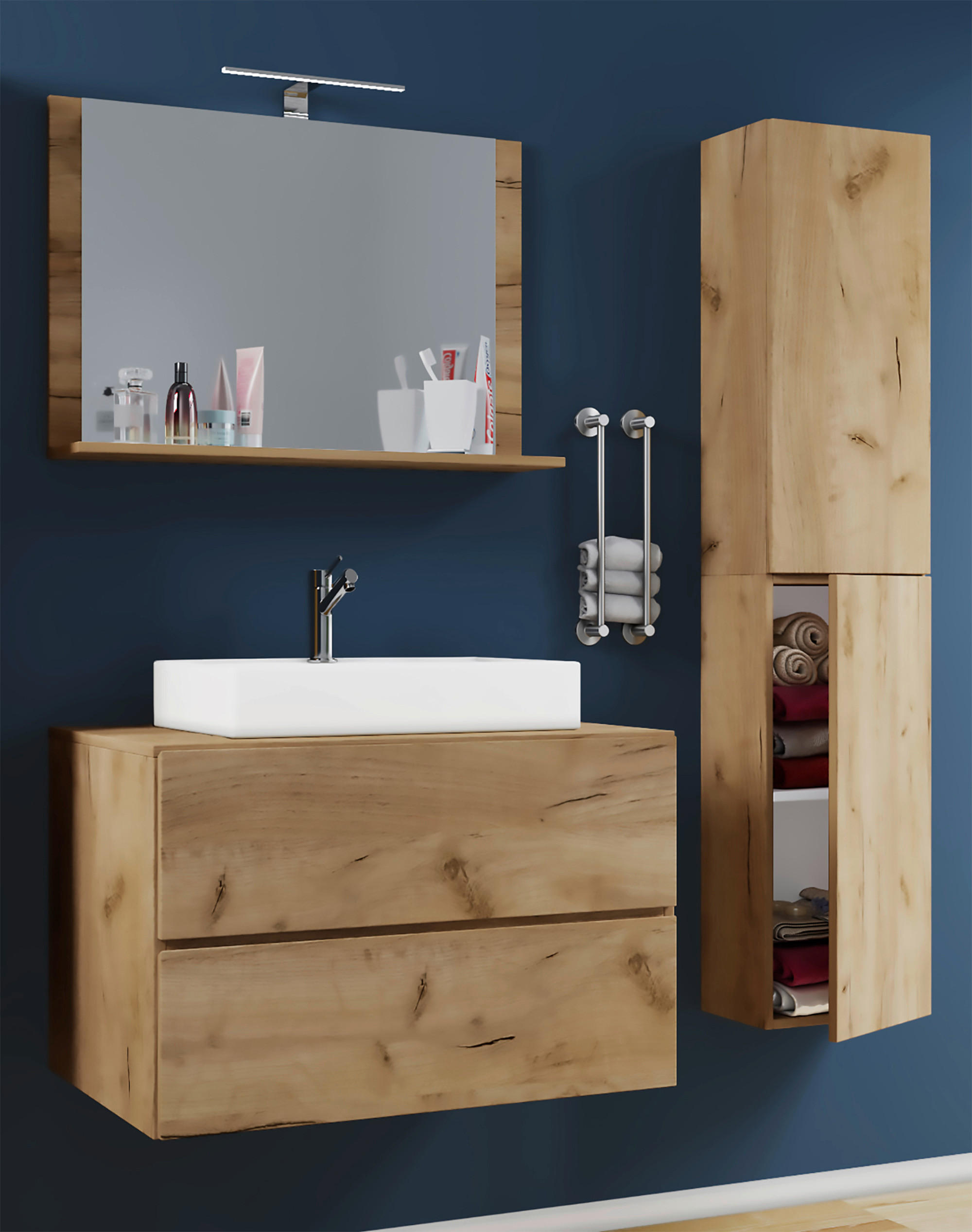 Waschplatz 4tlg-Lendas weiß Eiche Honig Nachbildung B/H/T: ca. 80x52x52 cm 4tlg-Lendas - Eiche/weiß (80,00/52,00/52,00cm) - VCM Möbel