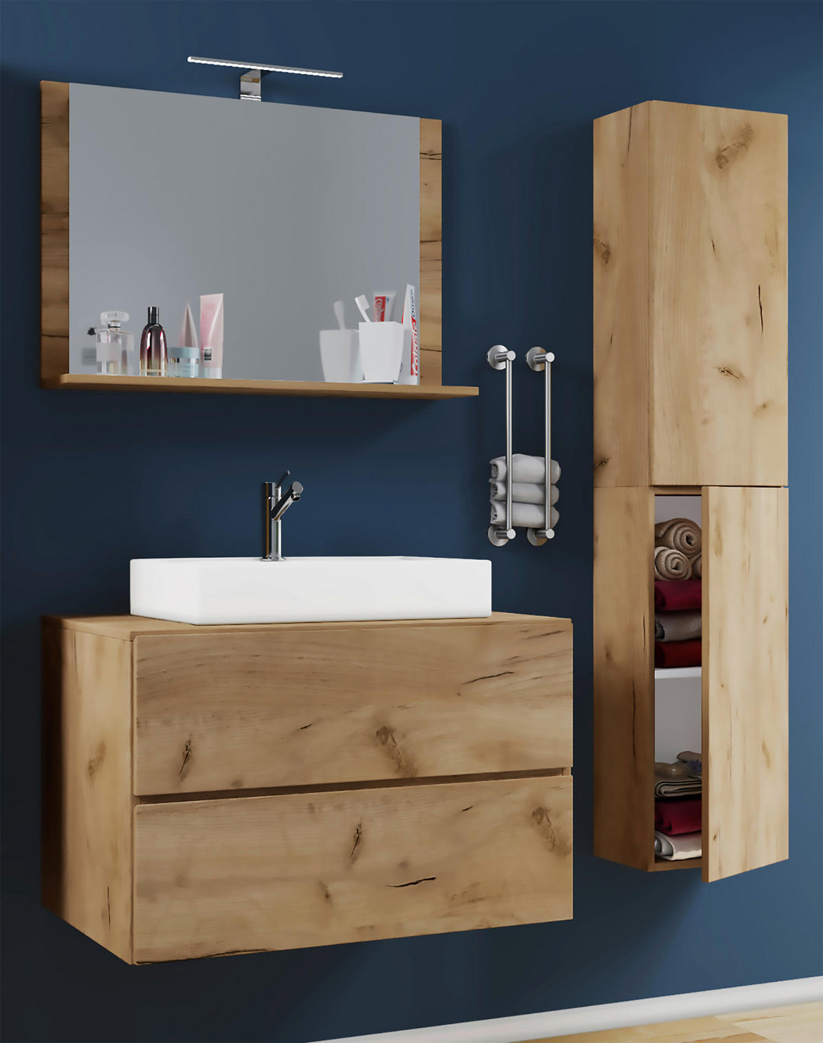 Waschplatz 4tlg-Lendas weiß Eiche Honig Nachbildung B/H/T: ca. 80x52x52 cm 4tlg-Lendas - Eiche/weiß (80,00/52,00/52,00cm) - VCM Möbel