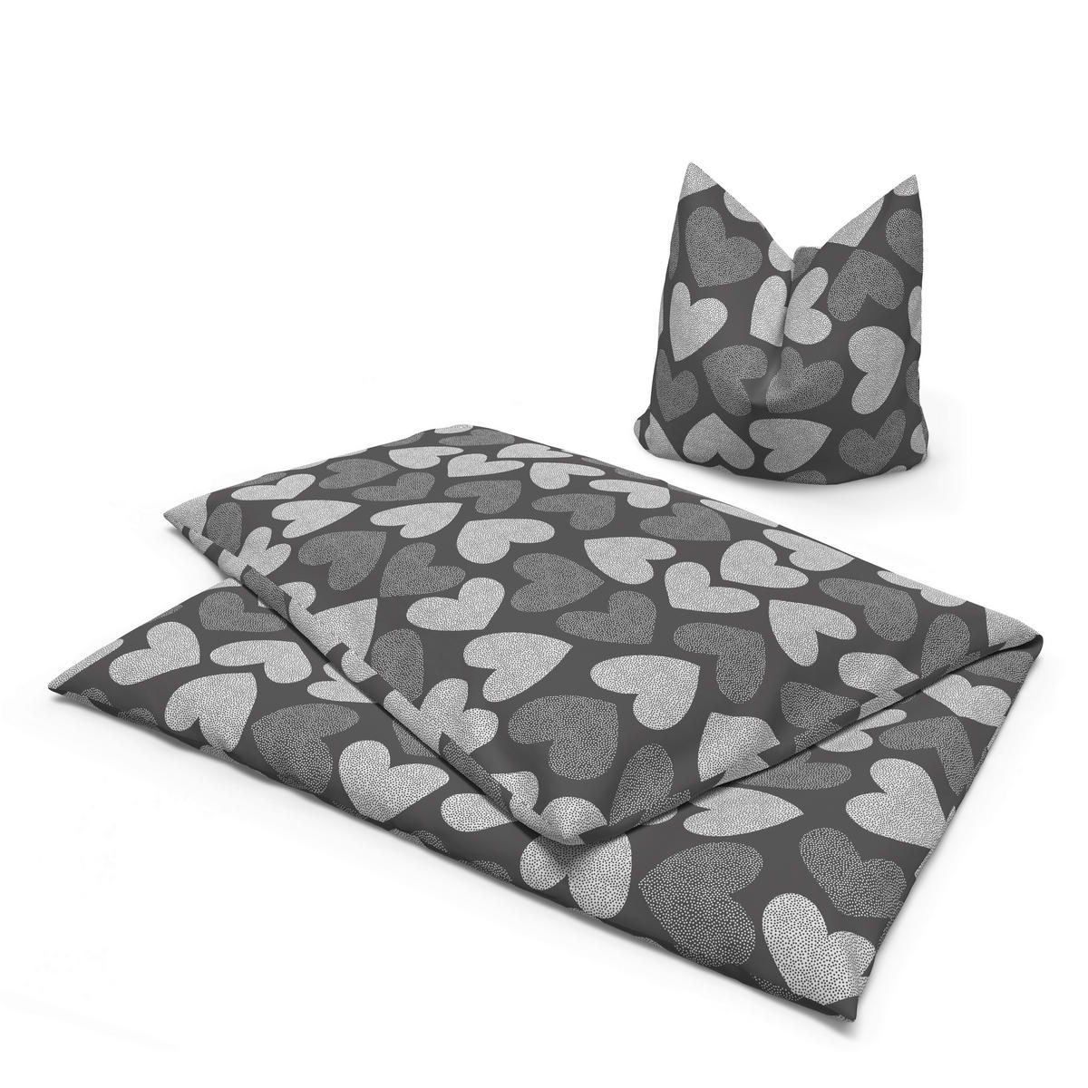 Microfaser Bettwäsche Fleece Bettwäsche_Fleece Herzen 135x200cm - grau (135,00/200,00cm)