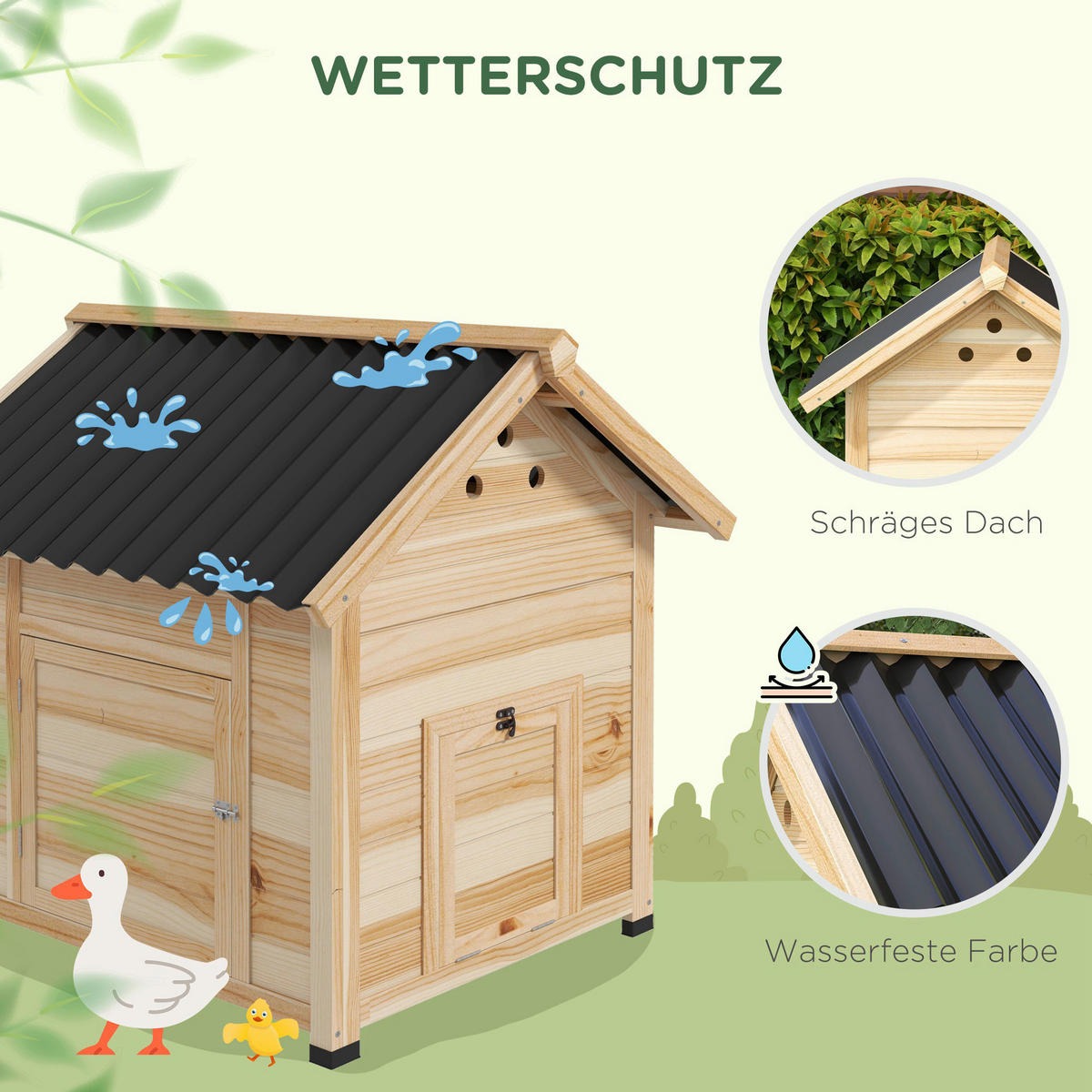 PawHut Tier-Zubehör natur Holz B/H/L: ca. 90x78x92 cm Entenhaus - natur (92,00/90,00/78,00cm) - PawHut