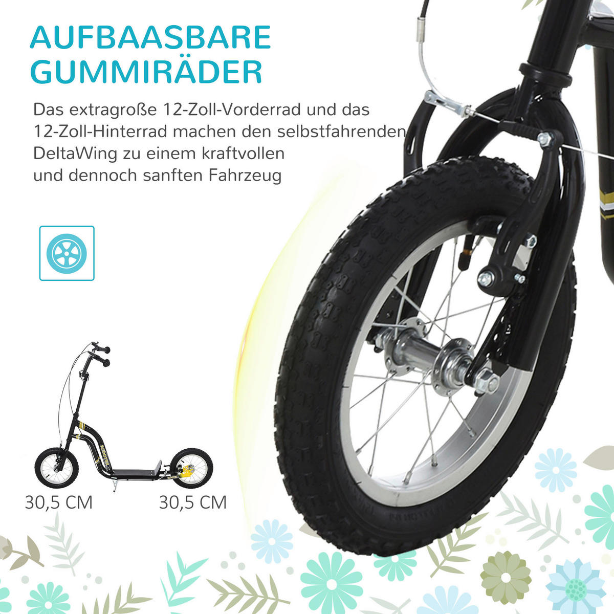 HOMCOM Tretroller schwarz Tretroller - schwarz (120,00/58,00/85,00cm) - HOMCOM