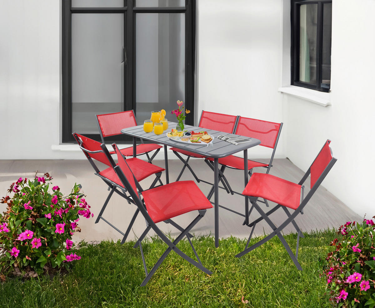 VCM Gartenstuhl 6er Set Sumila rot Metall B/H/L: ca. 45x79x46 cm Sumila - rot (46,00/45,00/79,00cm) - VCM