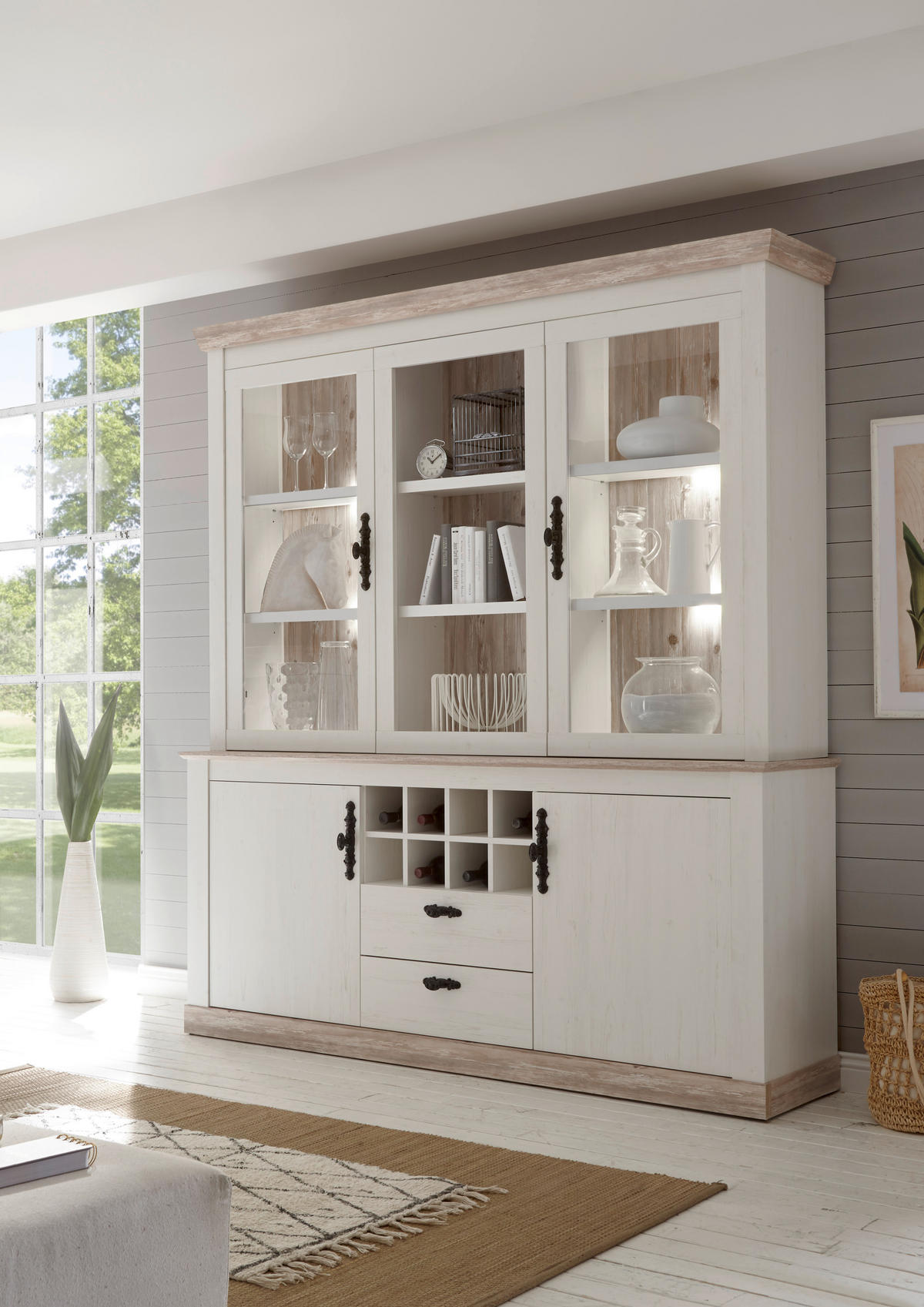 Buffet Florenz weiß Pinie B/H/T: ca. 184x205x44 cm Florenz - weiß (184,00/205,00/44,00cm)