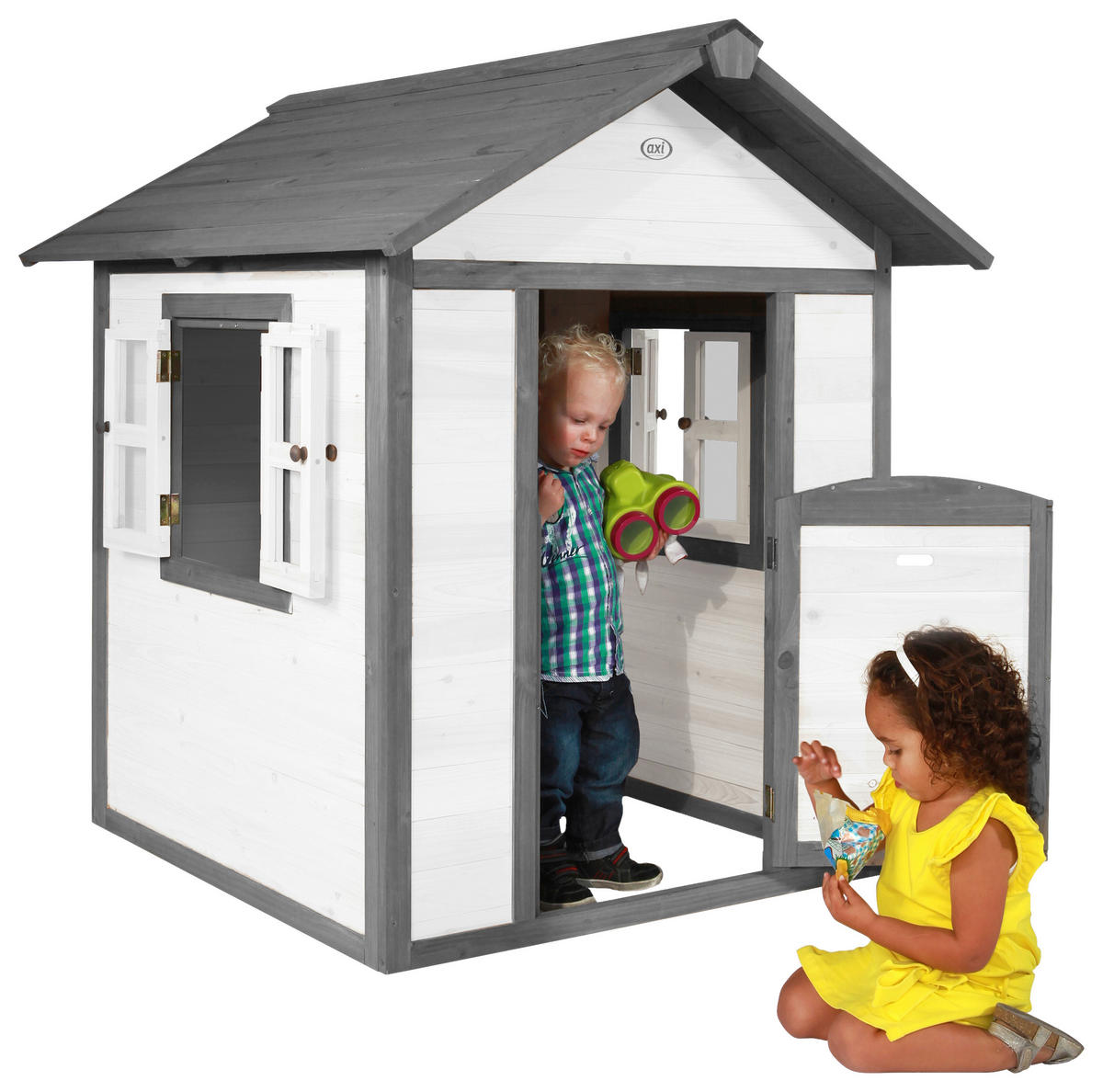 AXI Spielhaus Lodge grau B/H/T: ca. 111x133x135 cm Lodge - weiß/grau (111,00/133,00/135,00cm) - AXI
