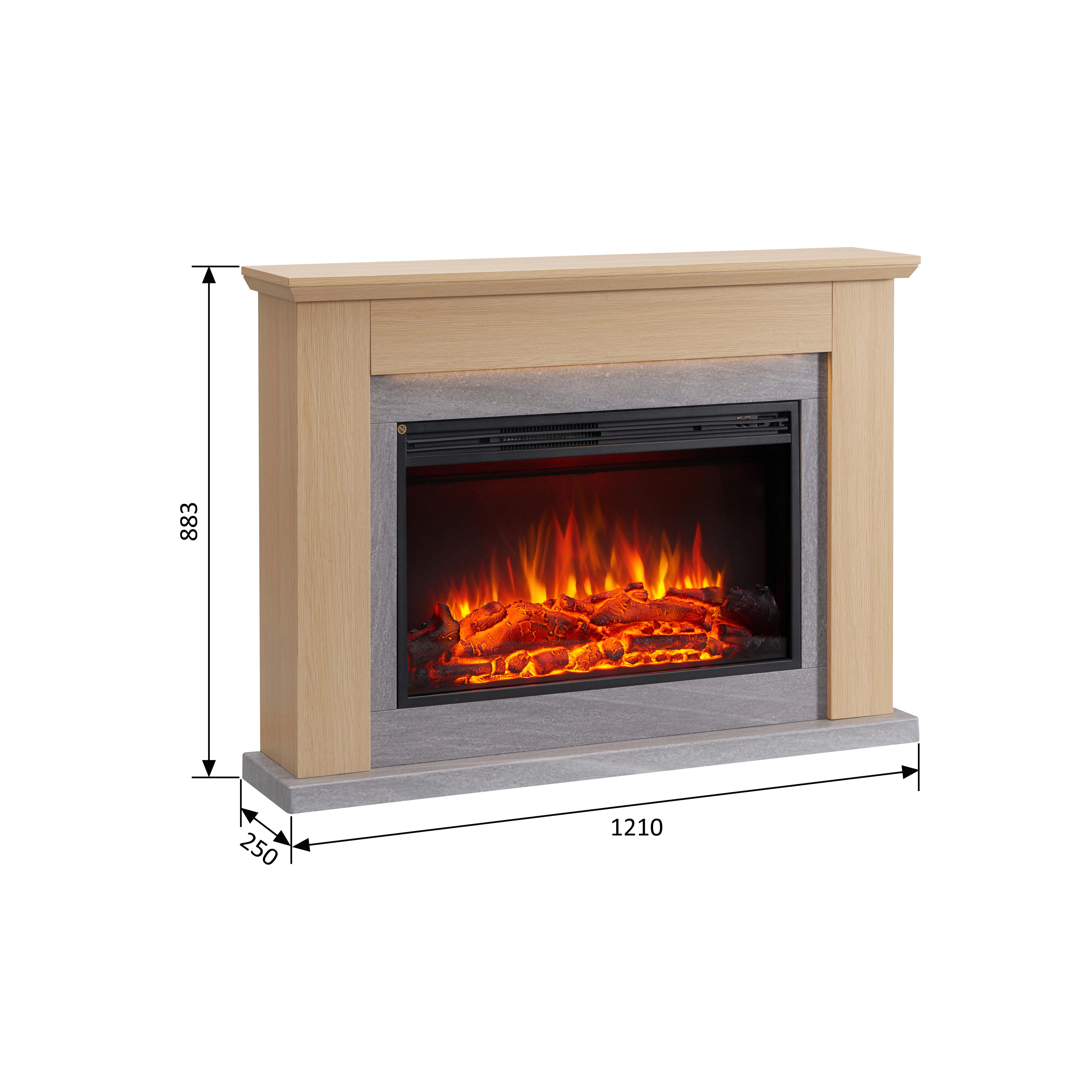 Balderia Elektrischer Kamin Typhon hellbraun MDF Metall B/H/T: ca. 121x88,3x25 cm ca. 2000 W Elekt.-Kamin TyphonEF376A-MT376B-NO - hellbraun (121,00/88,30/25,00cm) - Balderia