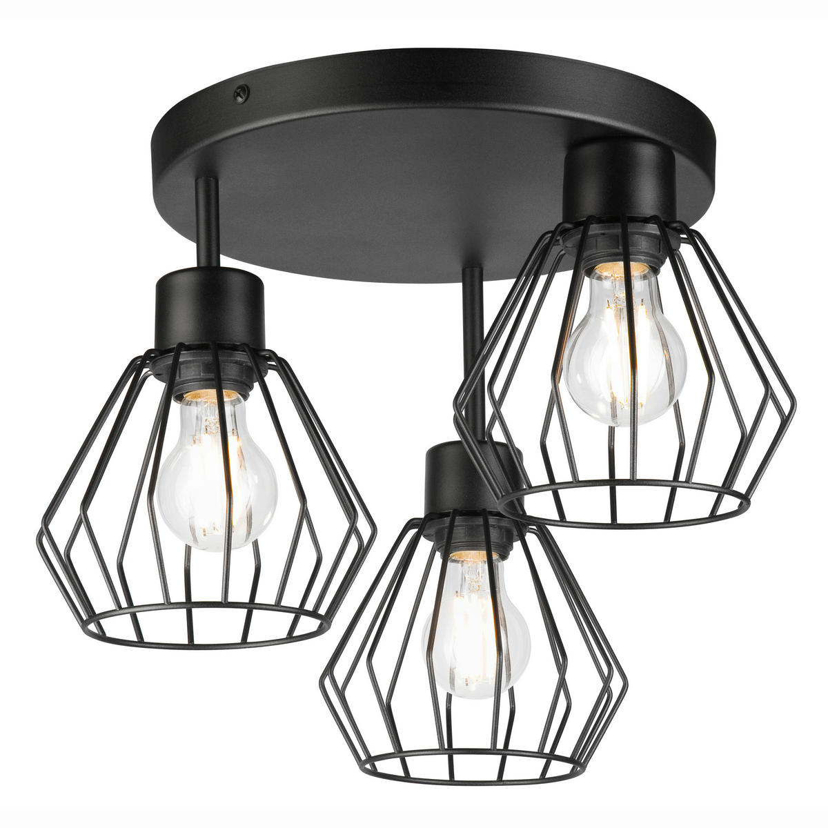 Lamkur Deckenleuchte AUDREY 50621 schwarz Stahl Glas H/L: ca. 32x38 cm E27 3 Brennstellen Audrey - schwarz (38,00cm) - Lamkur