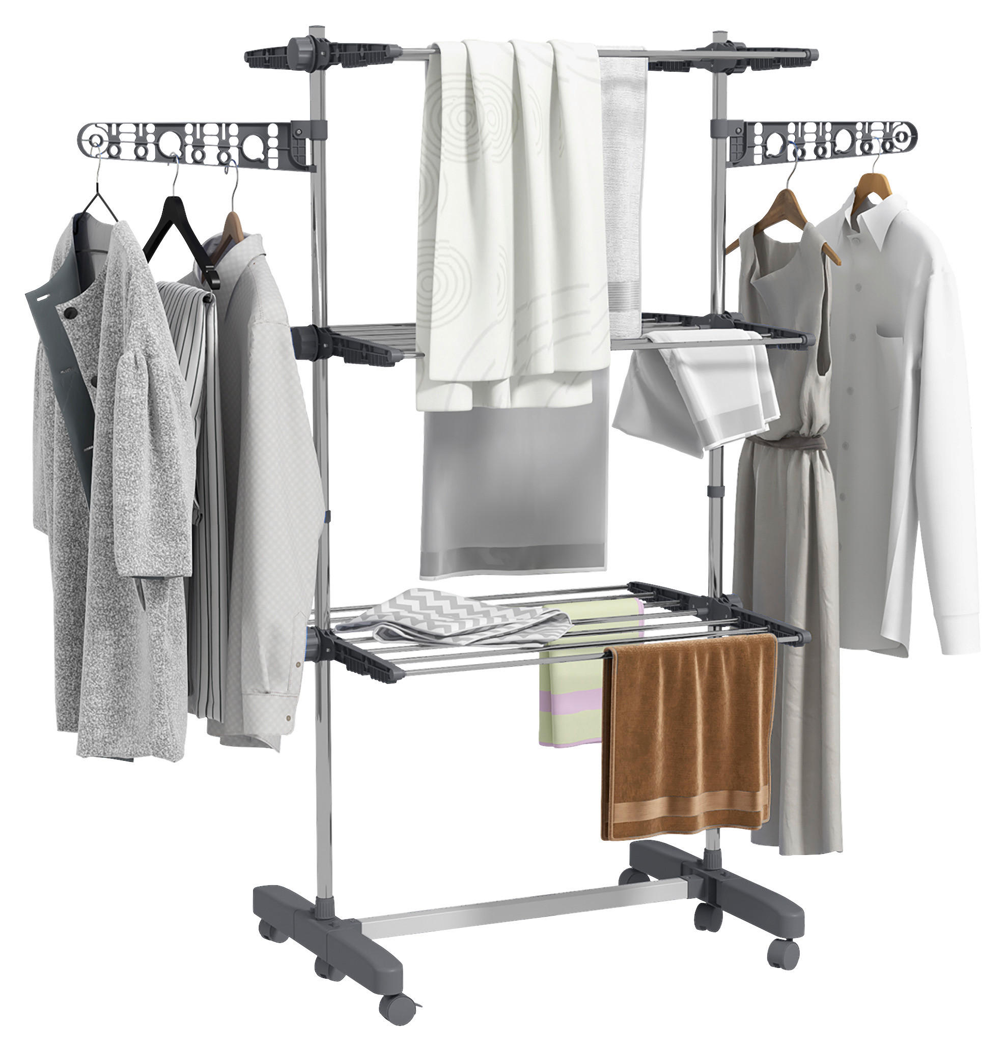 HOMCOM Wäscheständer grau Edelstahl B/H/L: ca. 55x142x152 cm Trockenständer - grau (152,00/55,00/142,00cm) - HOMCOM