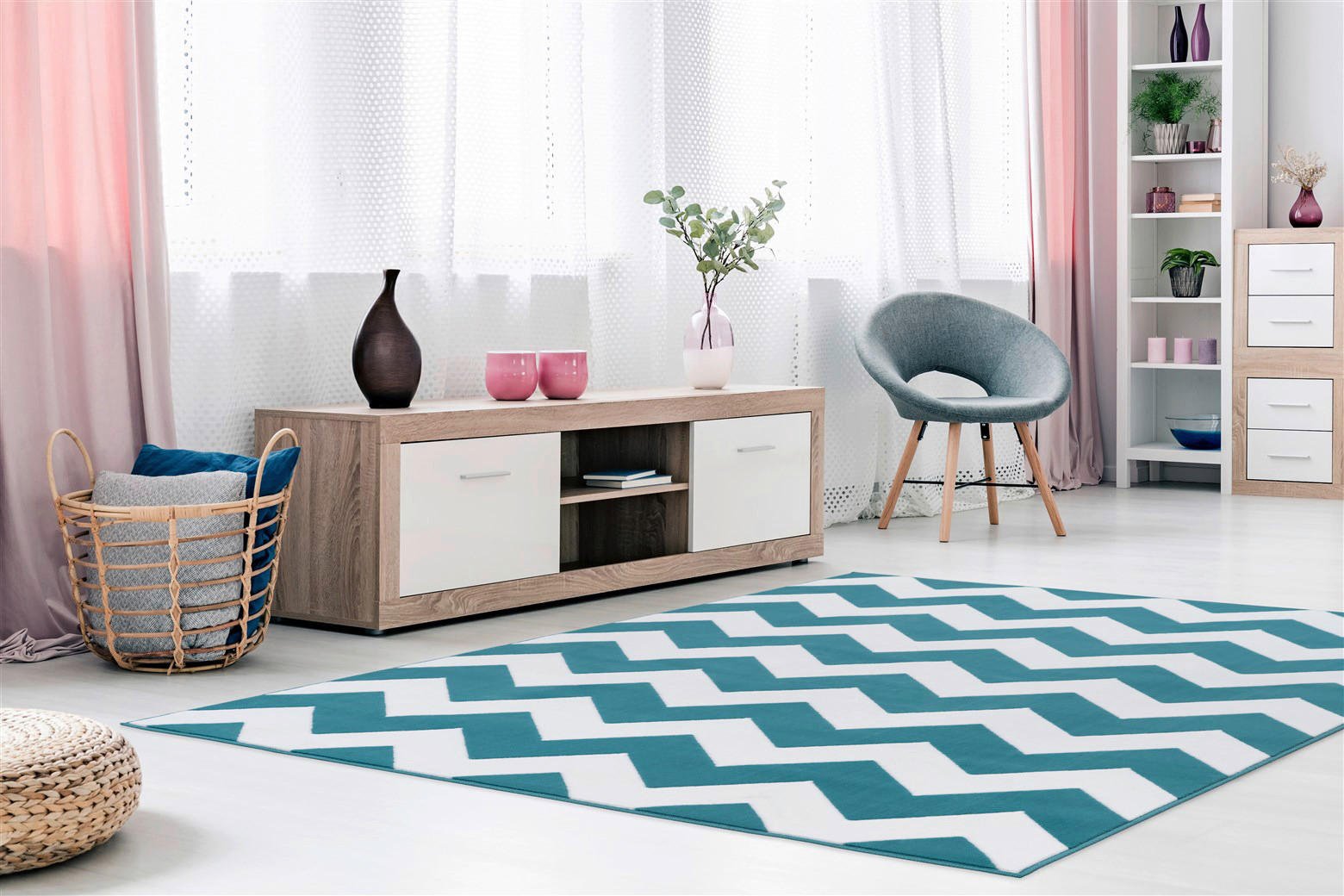 Thumbnail - Kayoom Kurzflorteppich Manolya 2095 türkis B/L: ca. 80x150 cm