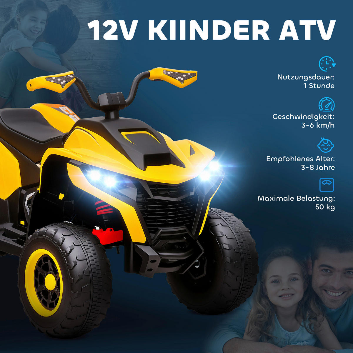 AIYAPLAY Kinder Elektro-Quad gelb B/H/L: ca. 69x75x101 cm Kinder_Elektro-Quad - gelb (101,00/69,00/75,00cm) - AIYAPLAY