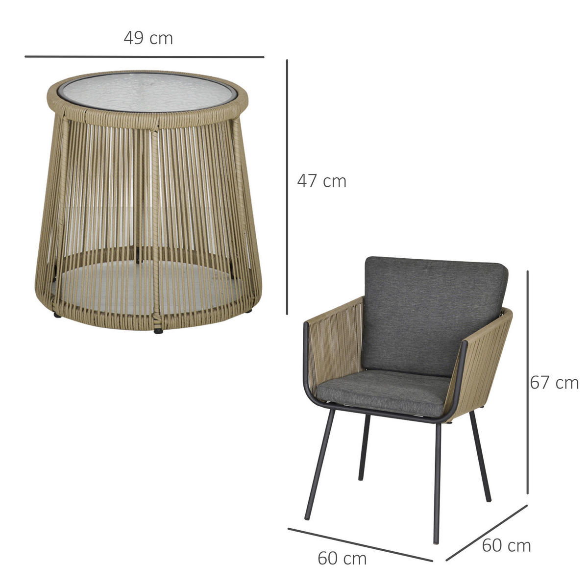 Outsunny Sitzgruppe grau Polyester B/H/L: ca. 60x60x67 cm Rattan_Gartenmöbel-Set - grau (67,00/60,00/60,00cm) - Outsunny